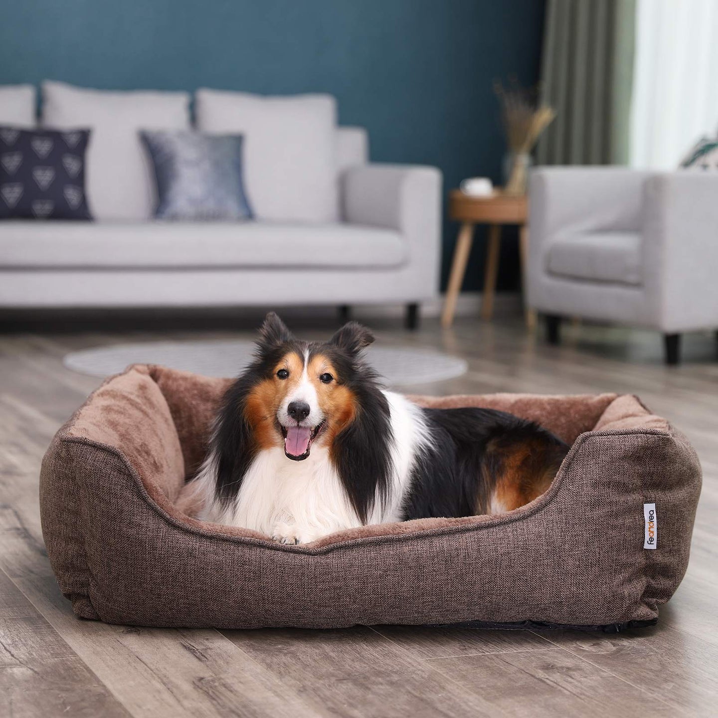 Dog Bed - Fabric - Brown - Washable with Removable Cover