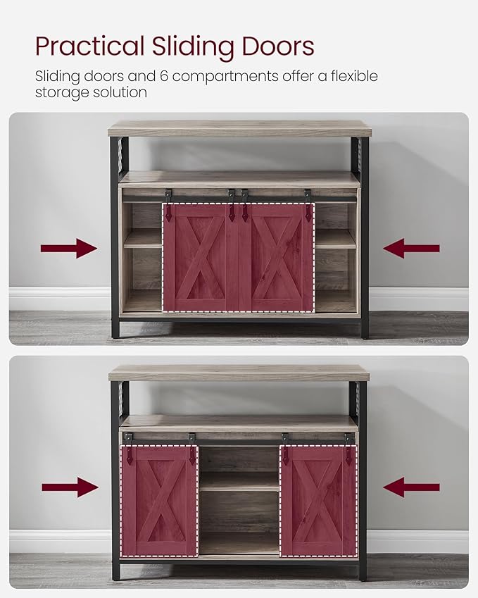 Kitchen Cabinet - Wood - Rustic Brown and Black - 2 Sliding Barn Doors