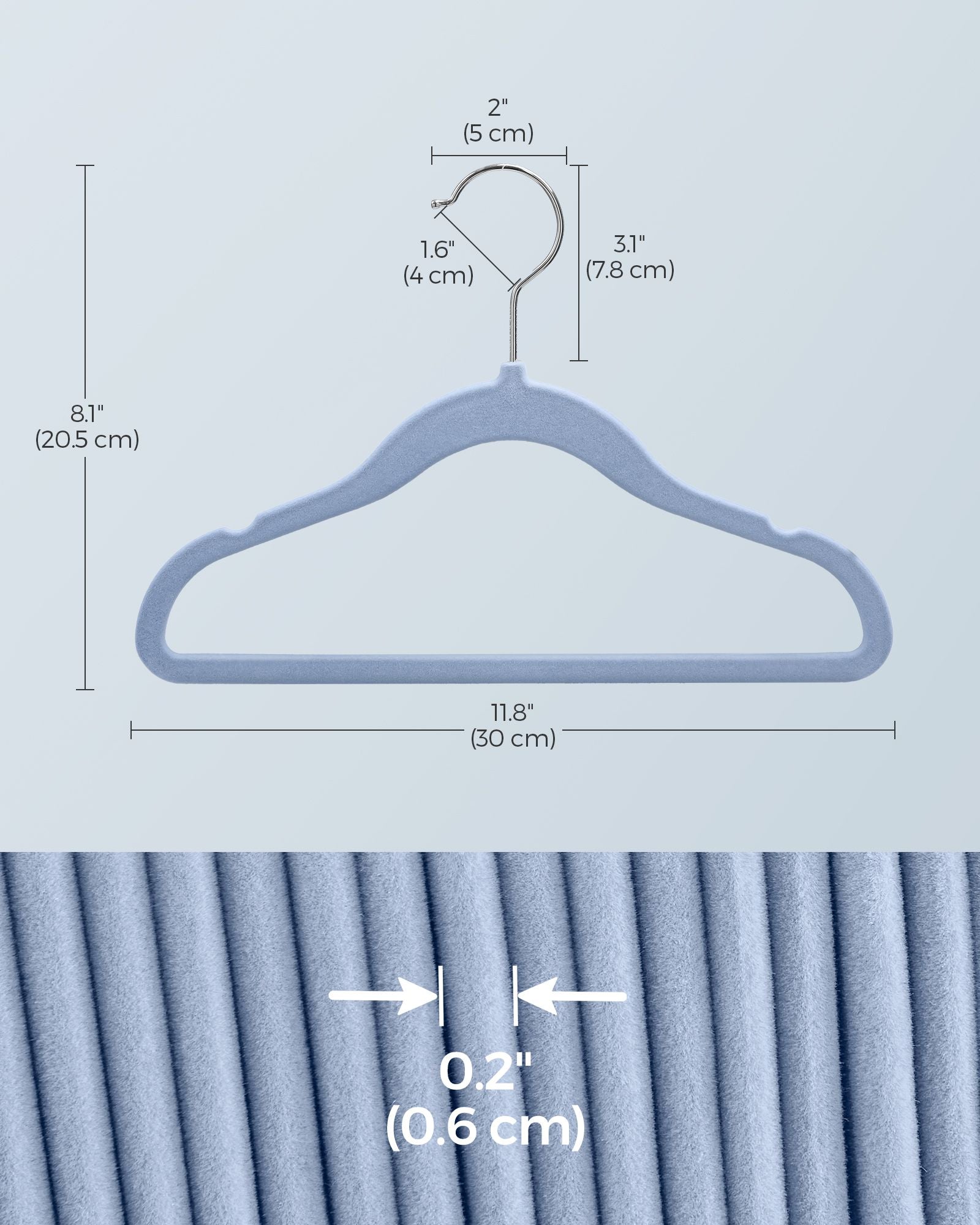 Pack of 50 Velvet Baby Hangers - Velvet - Pale Blue - Non-Slip Design with Rose Gold Hooks