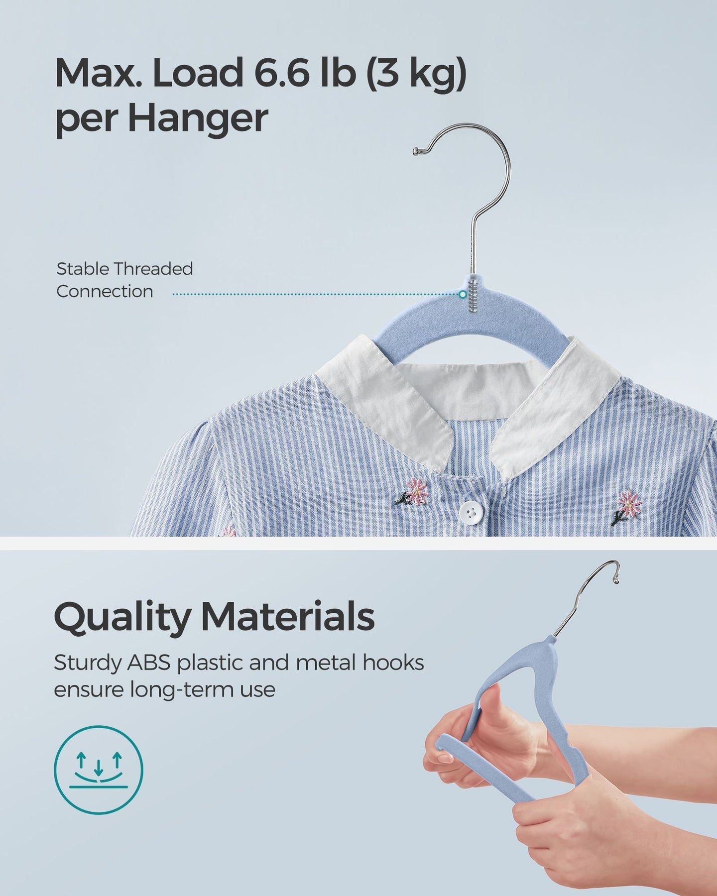 Pack of 50 Velvet Baby Hangers - Velvet - Pale Blue - Non-Slip Design with Rose Gold Hooks