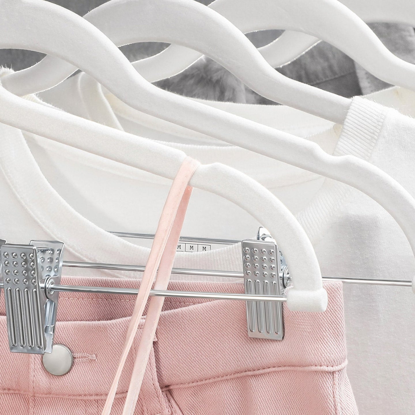 Pants Hangers - Velvet - White - Adjustable Clips