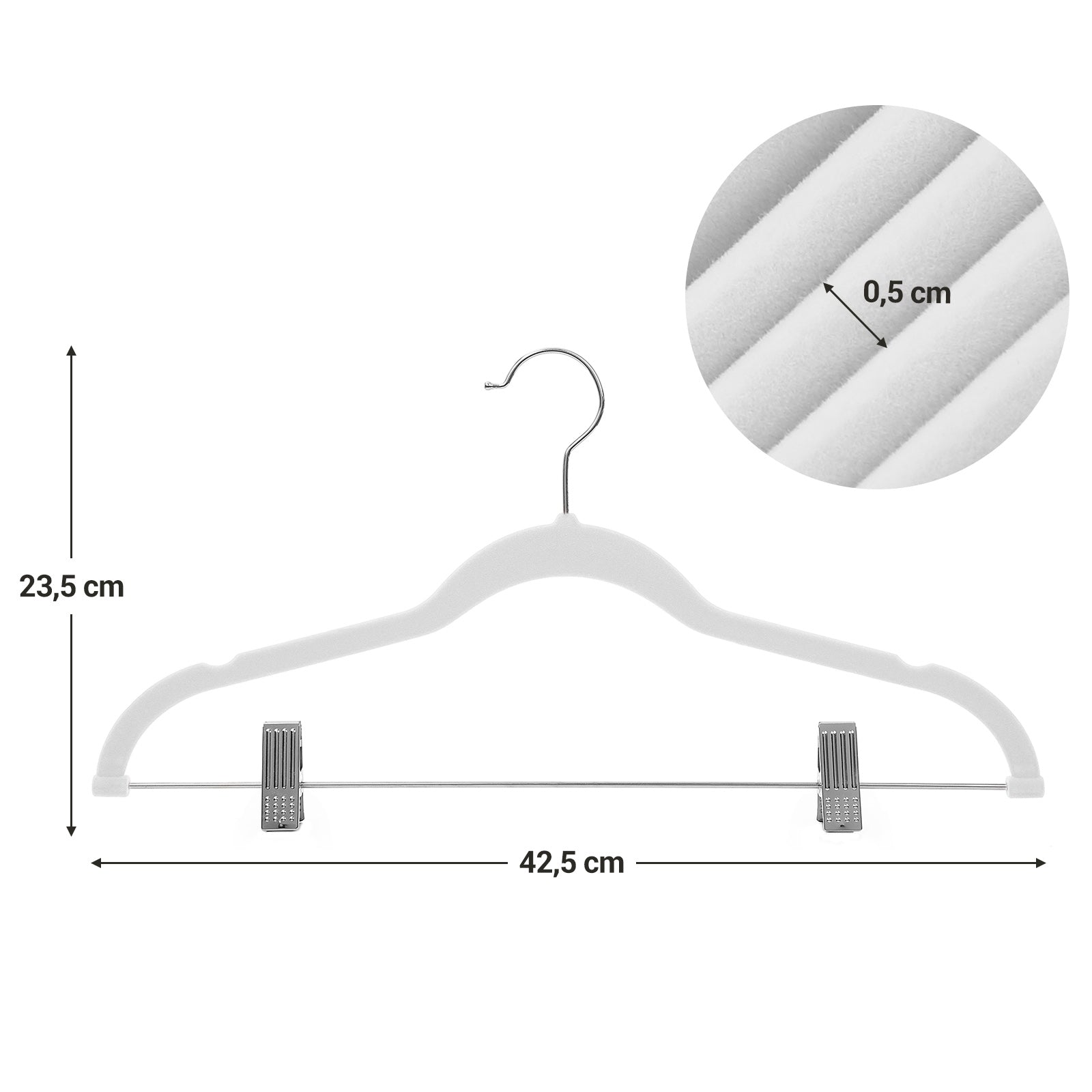 Pants Hangers - Velvet - White - Adjustable Clips