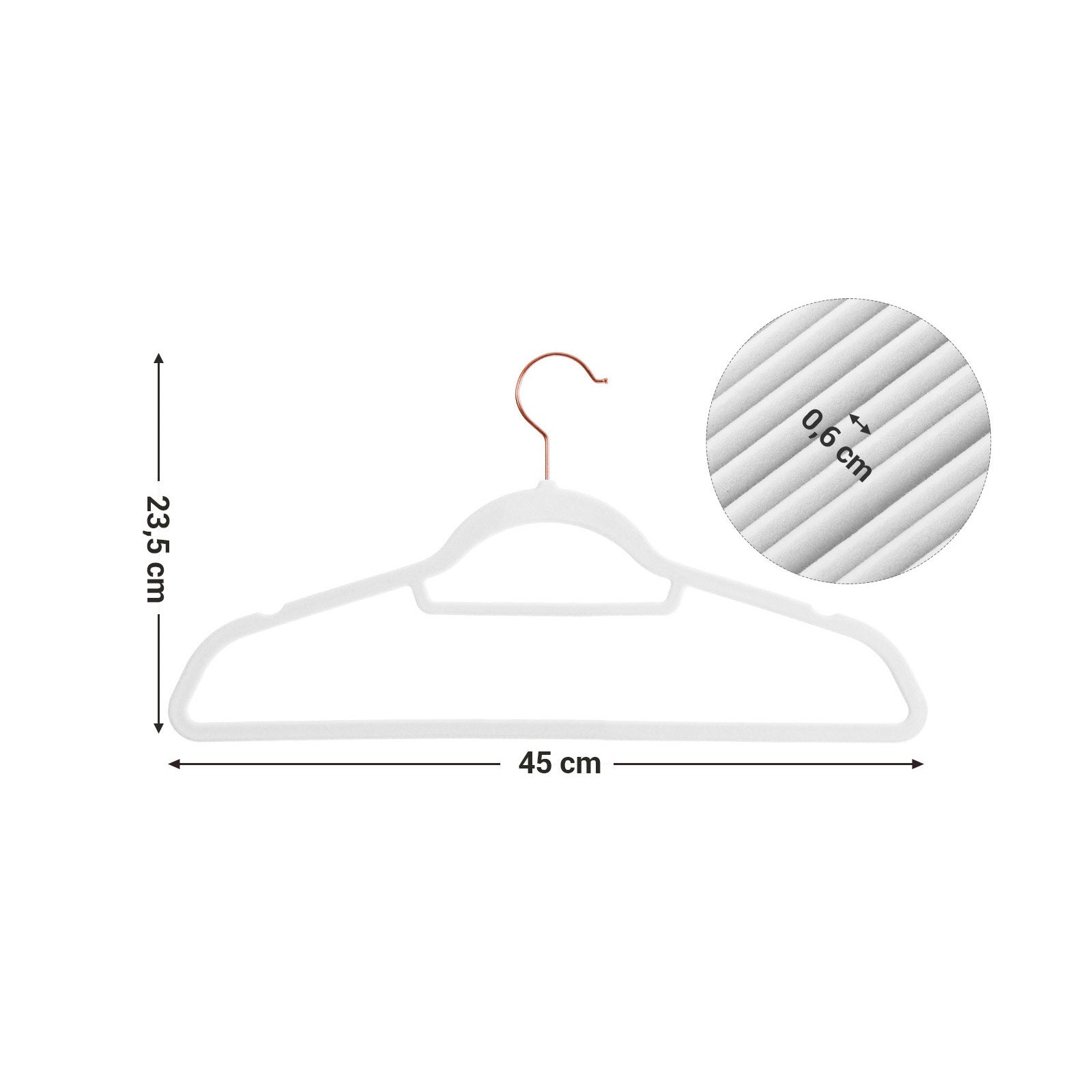 Non-Slip Velvet Clothes Hangers - Velvet - White - 30-Pack with Rose Gold Swivel Hooks