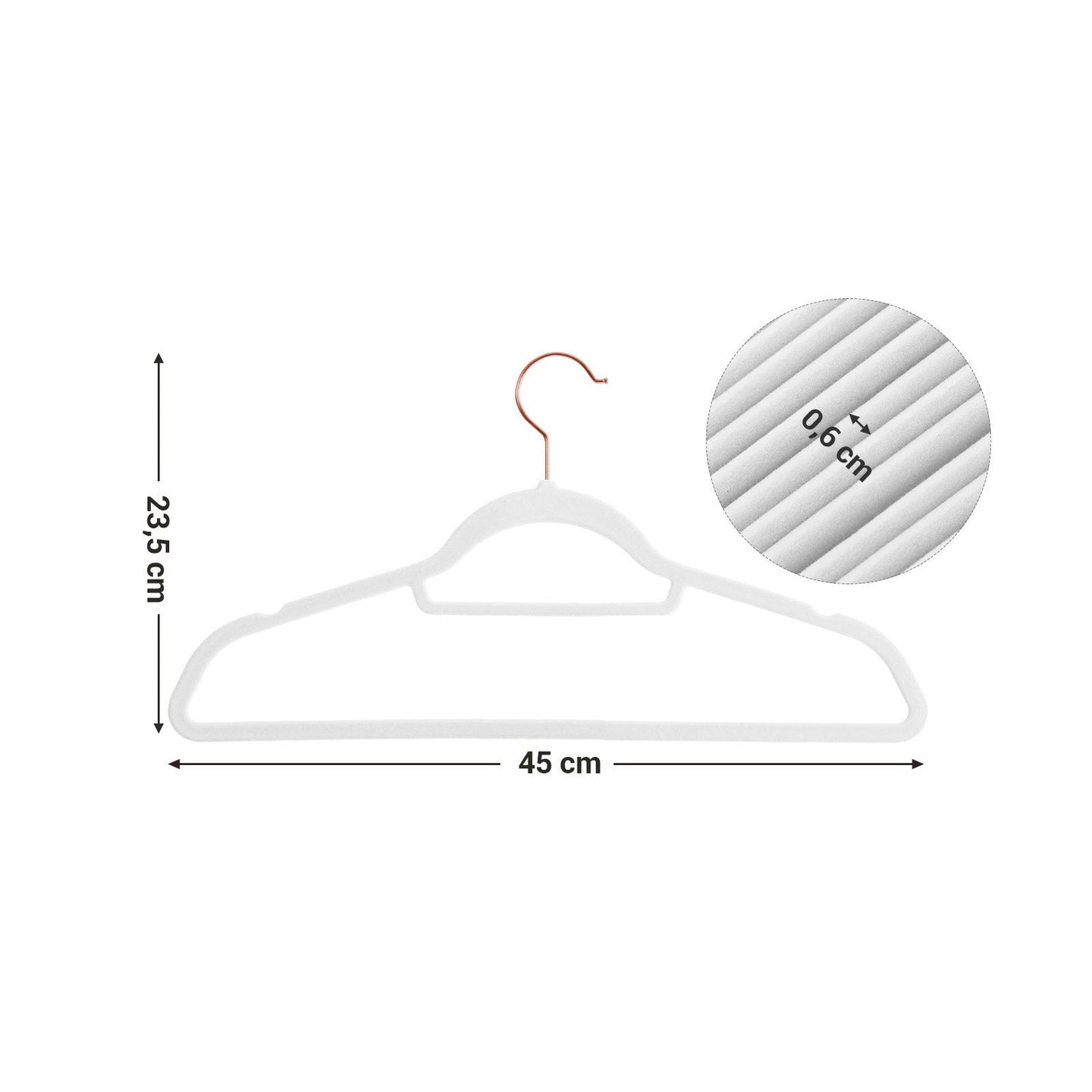 Non-Slip Velvet Clothes Hangers - Velvet - White - 30-Pack with Rose Gold Swivel Hooks