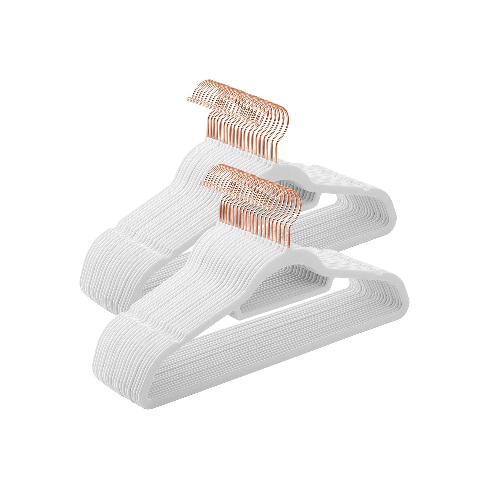 Non-Slip Velvet Clothes Hangers - 50 Pack - White - Space Saving Design with Rose Gold Swivel Hook
