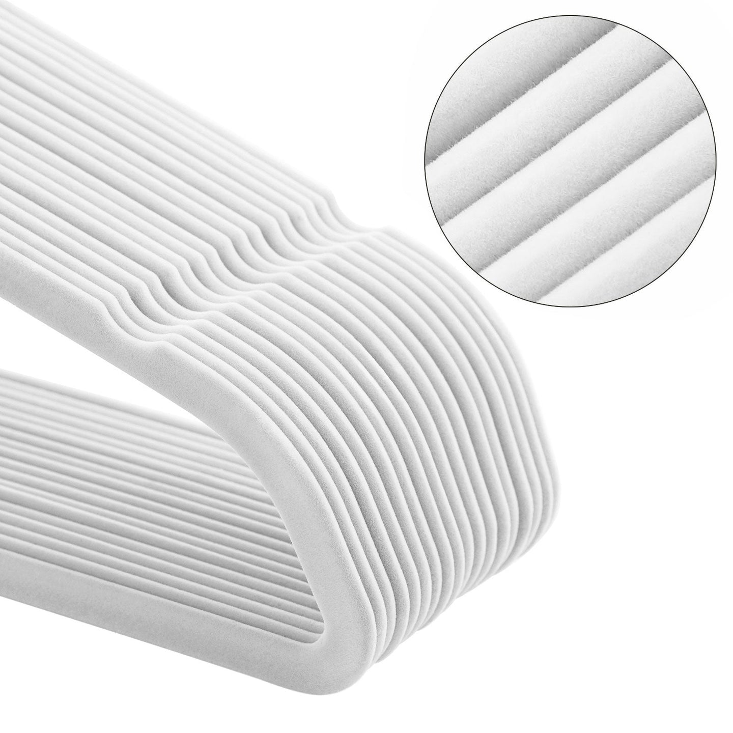 Non-Slip Velvet Clothes Hangers - 50 Pack - White - Space Saving Design with Rose Gold Swivel Hook