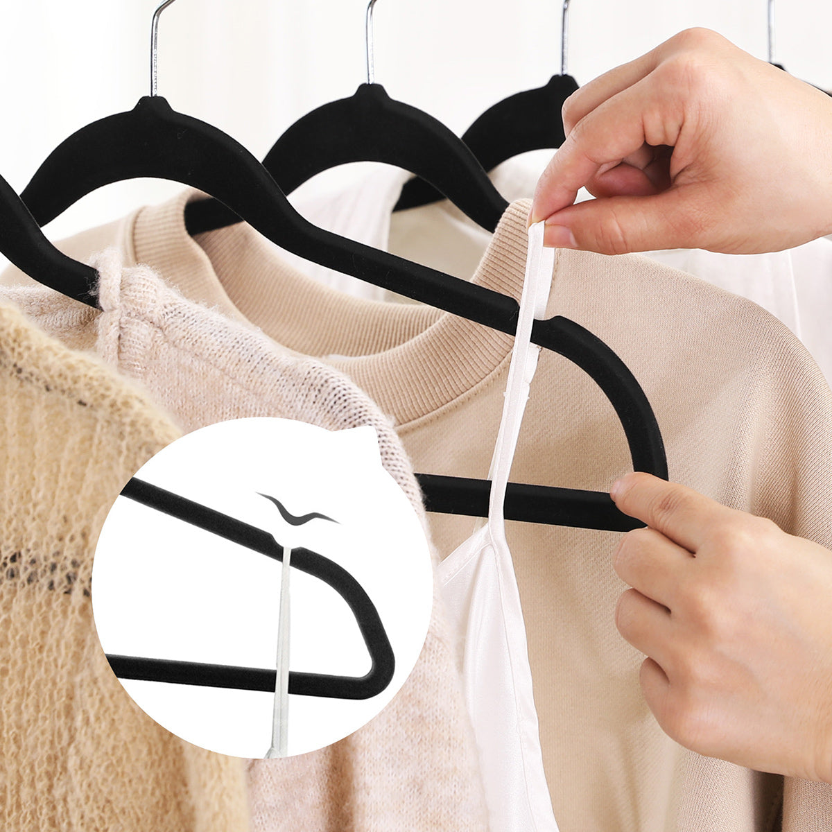 Set of 50 Velvet Non-Slip Clothes Hangers - Pink - Thin and Durable with 360° Swivel Hooks