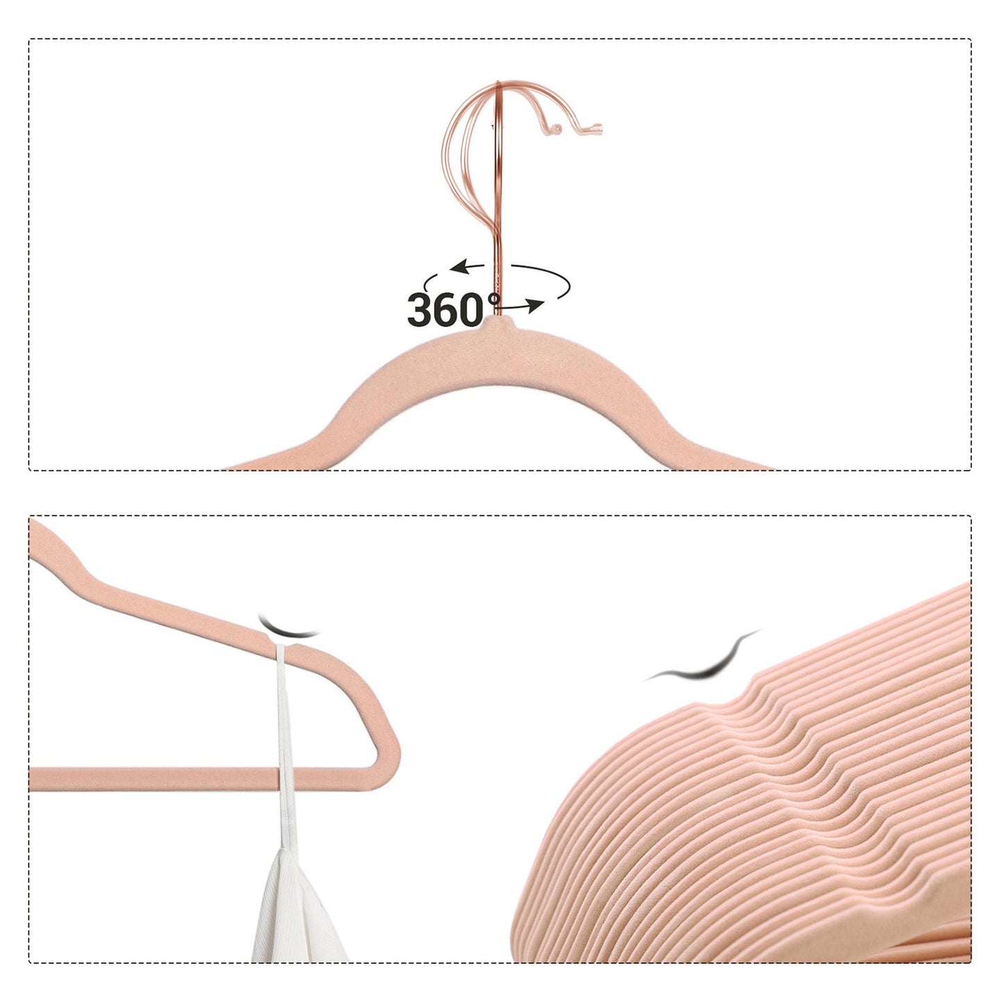 Set of 20 Velvet Hangers - Pink - Thin and Durable with 360° Swivel Hooks