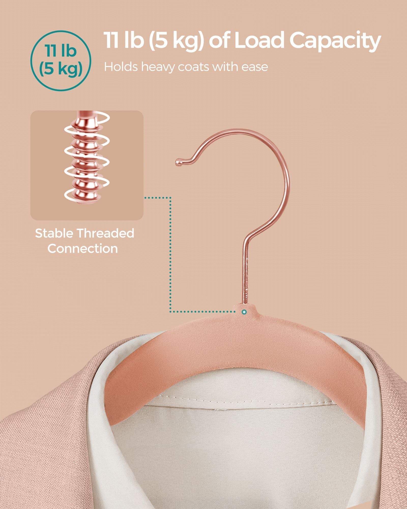 Set of 50 Velvet Hangers - Velvet - Pink and Rose Gold - 360° Swivel Hooks