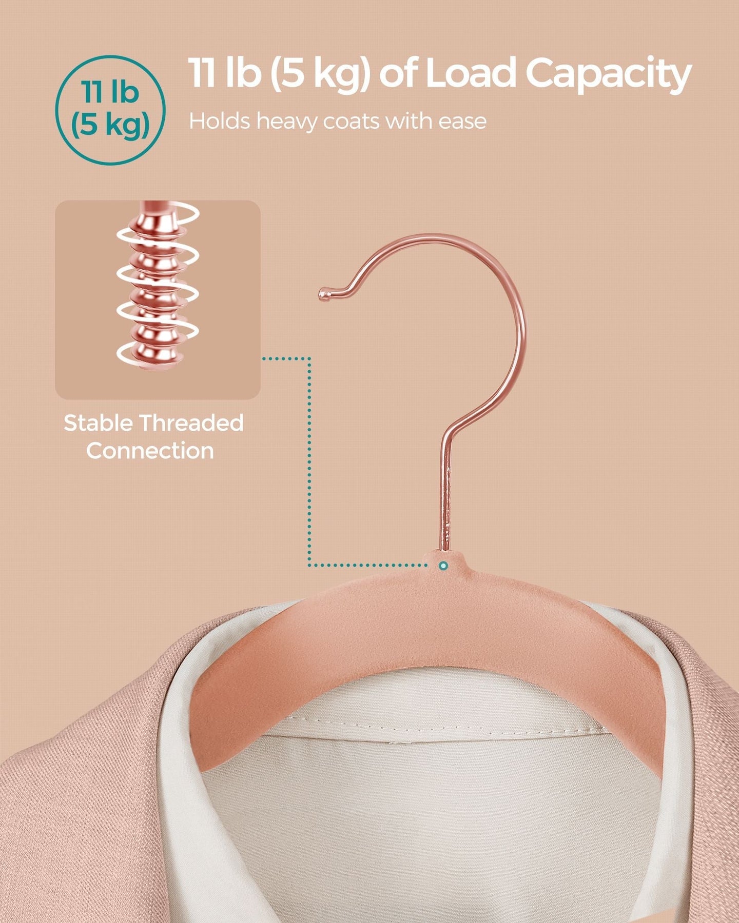 Set of 50 Velvet Hangers - Velvet - Pink and Rose Gold - 360° Swivel Hooks