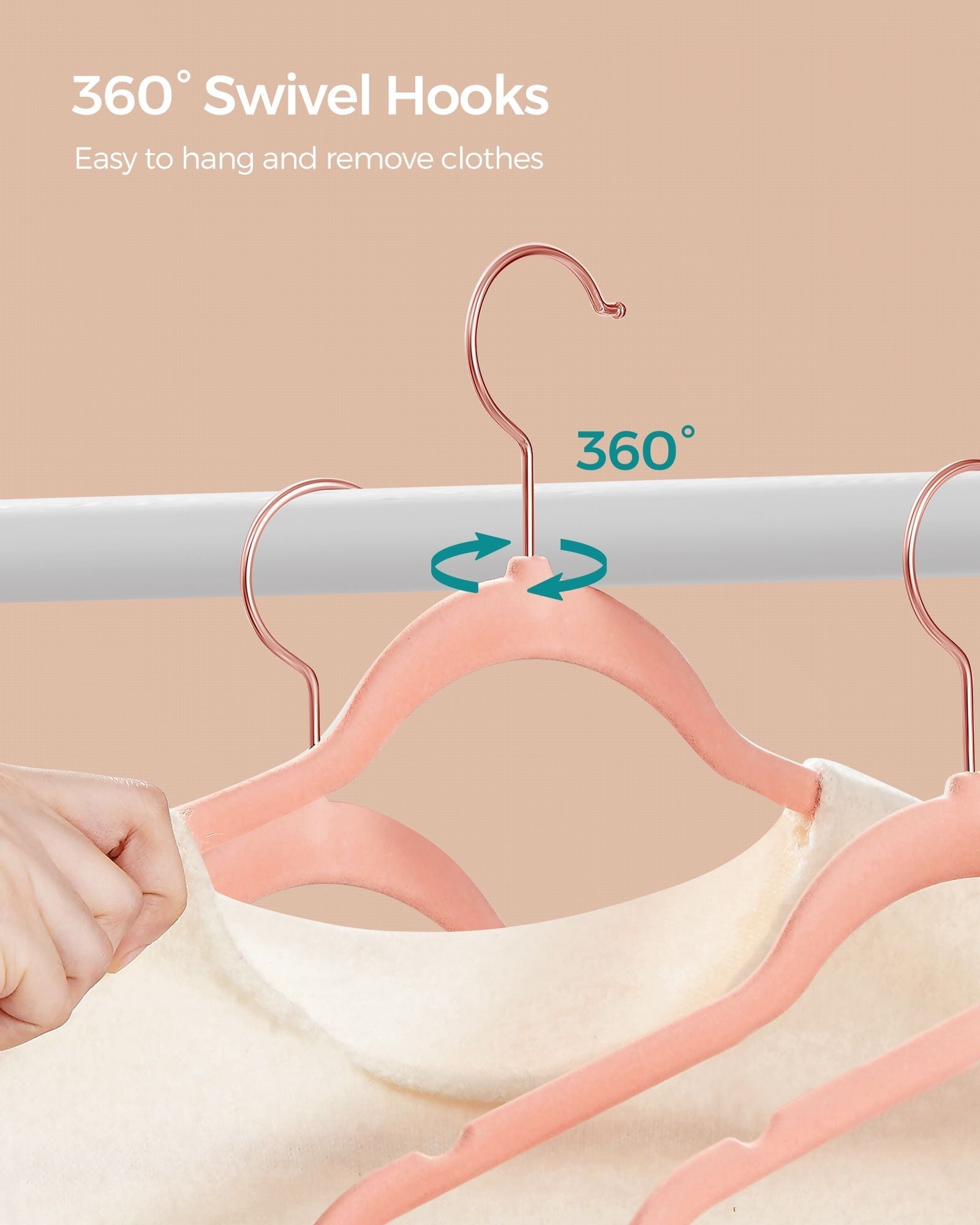 Set of 50 Velvet Hangers - Velvet - Pink and Rose Gold - 360° Swivel Hooks