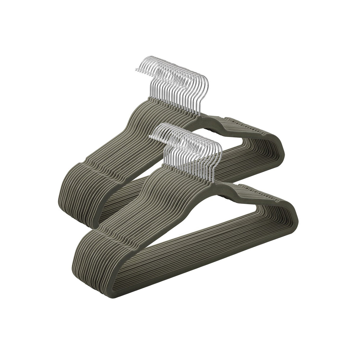 50 Velvet Non-Slip Coat Hangers - Grey - Durable Thin Design with 360° Swivel Hooks