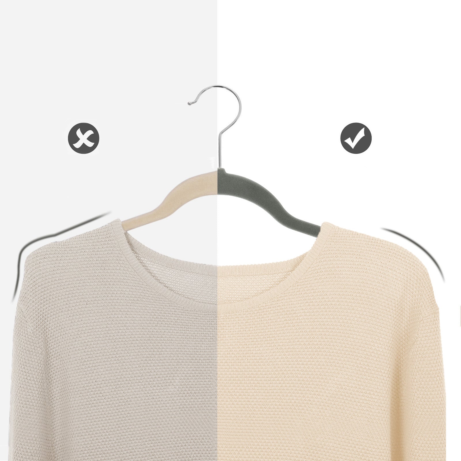 50 Velvet Non-Slip Coat Hangers - Grey - Durable Thin Design with 360° Swivel Hooks