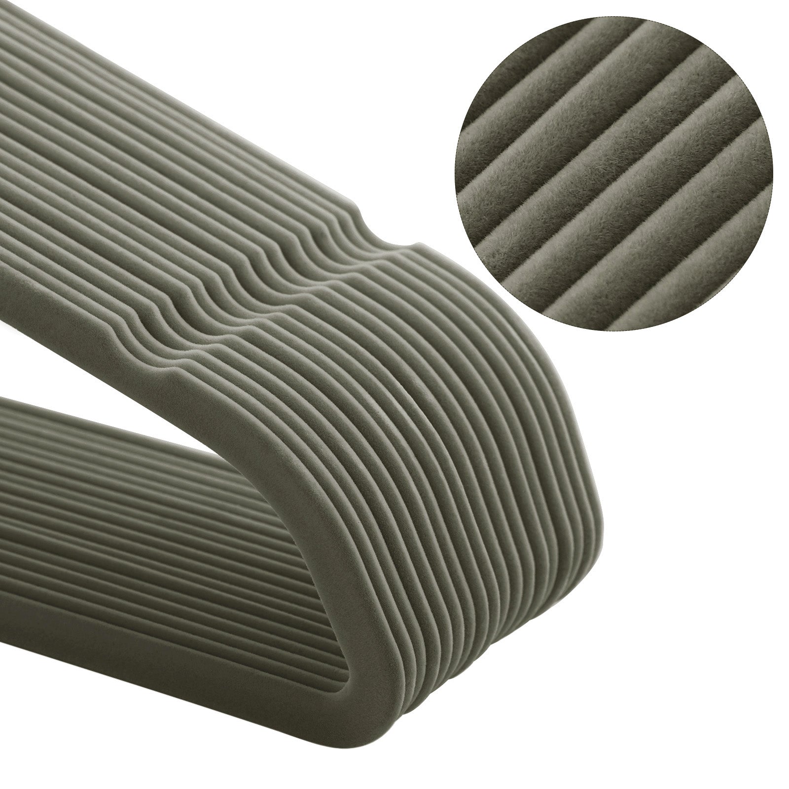 50 Velvet Non-Slip Coat Hangers - Grey - Durable Thin Design with 360° Swivel Hooks