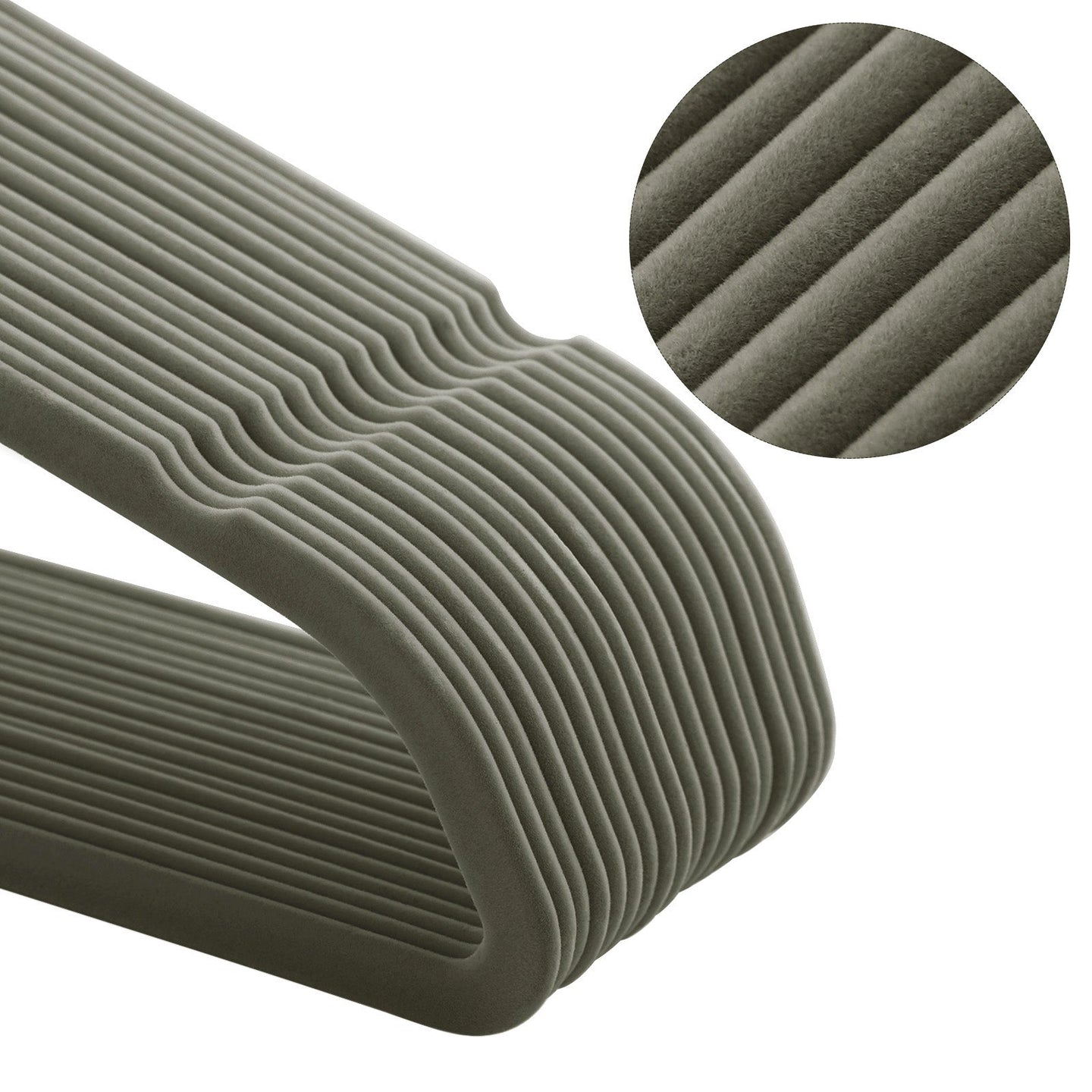 50 Velvet Non-Slip Coat Hangers - Grey - Durable Thin Design with 360° Swivel Hooks