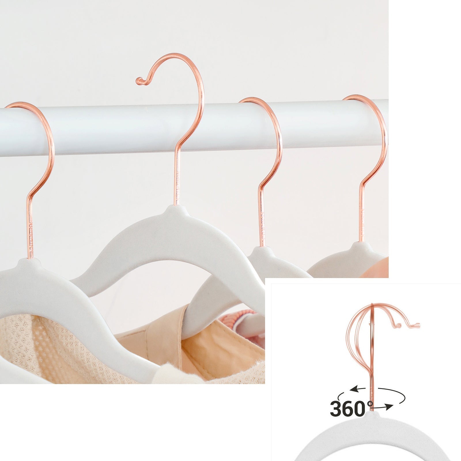 Set of 20 Velvet Hangers - 360° Swivel Hooks - White - Thin and Durable