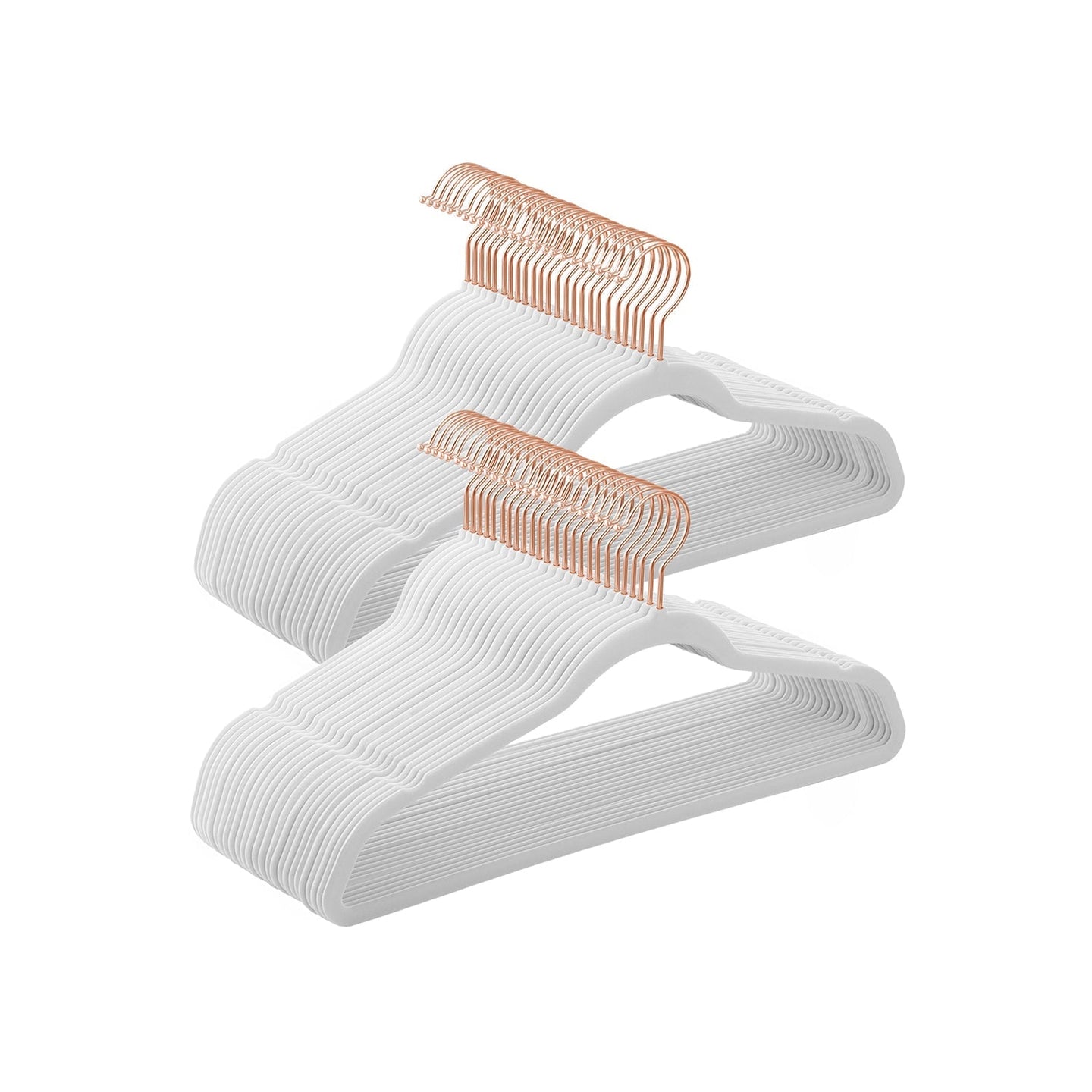 Set of 50 Velvet Hangers - Velvet - White and Rose Gold - 360° Swivel Hooks