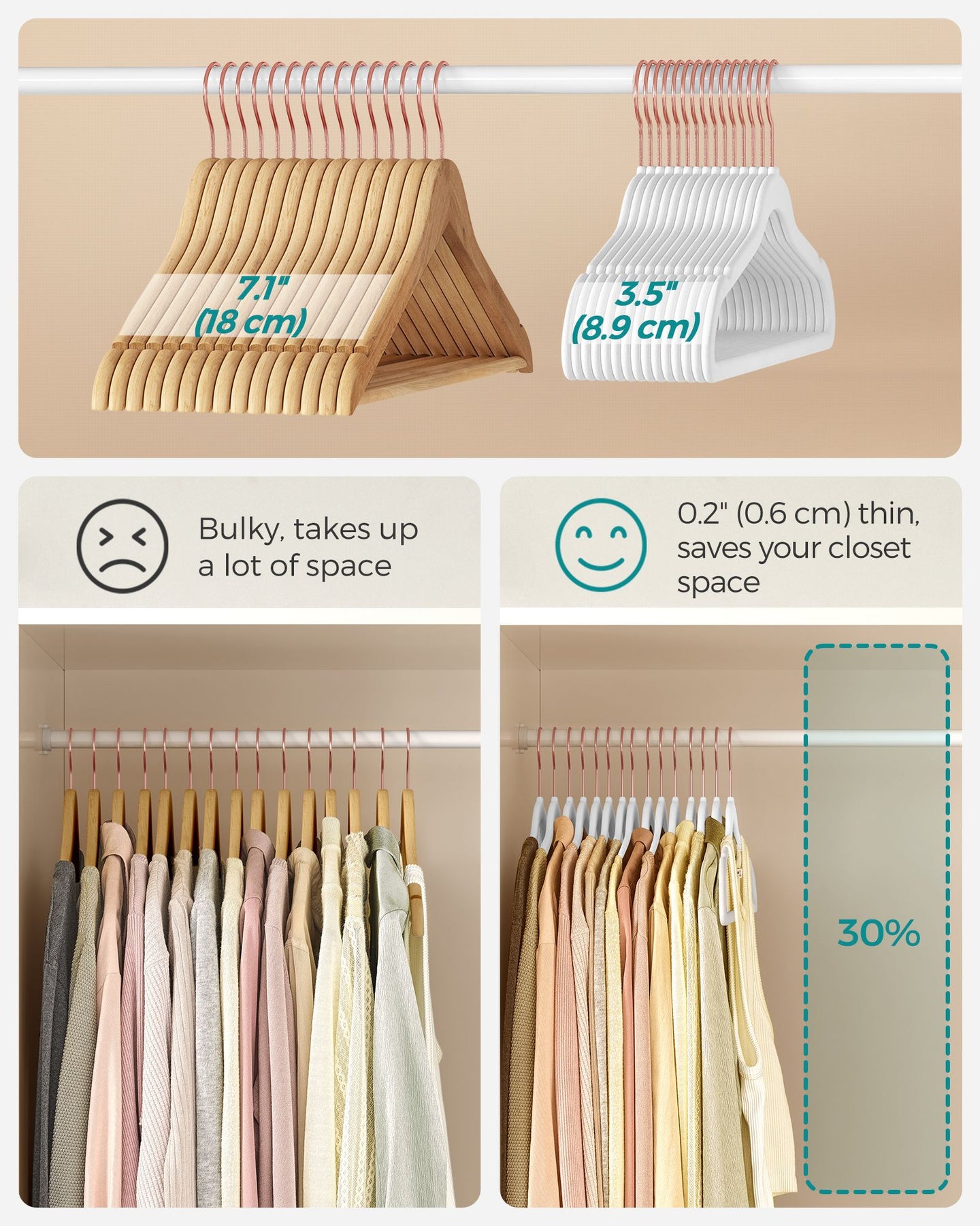 Set of 50 Velvet Hangers - Velvet - White and Rose Gold - 360° Swivel Hooks