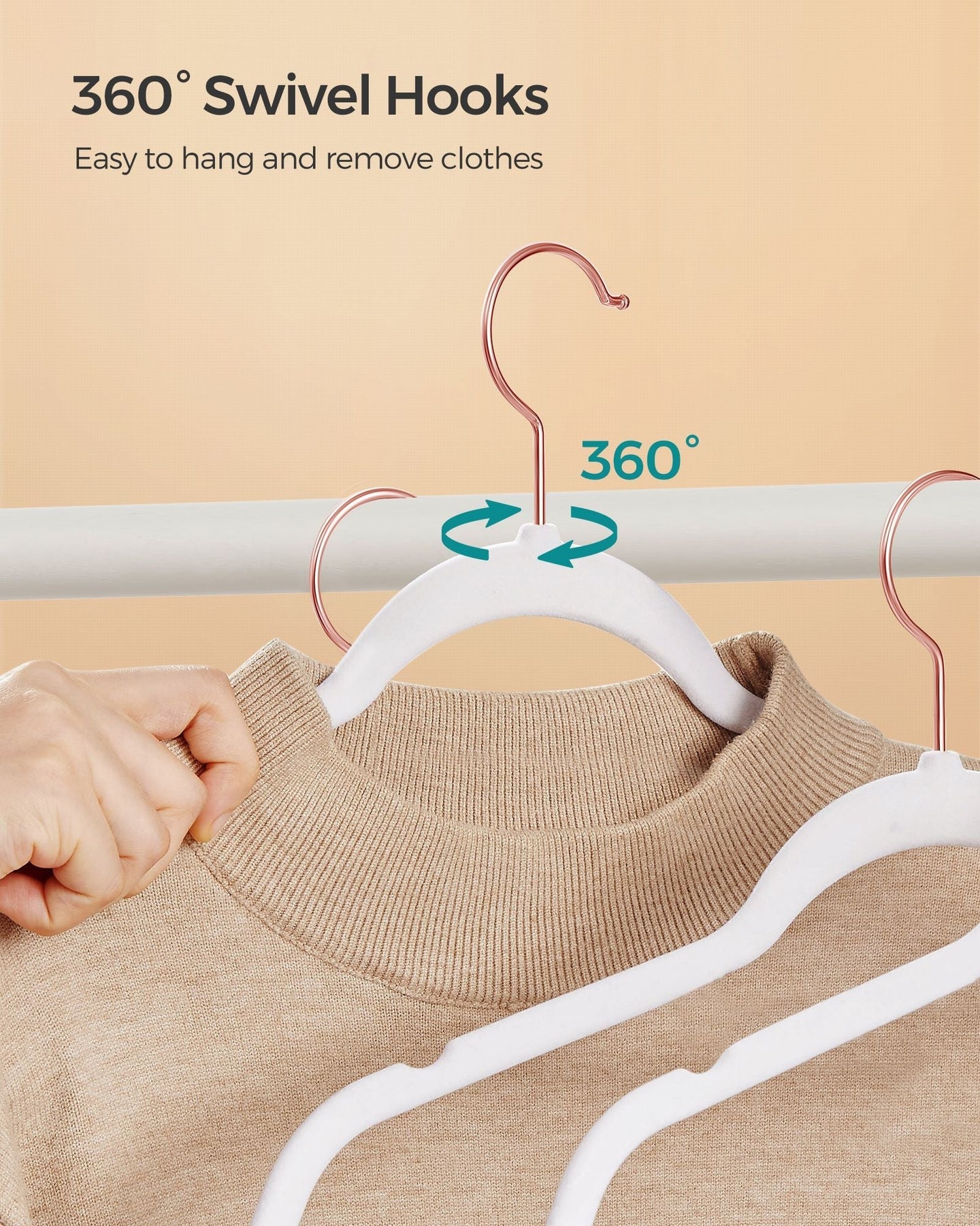 Set of 50 Velvet Hangers - Velvet - White and Rose Gold - 360° Swivel Hooks