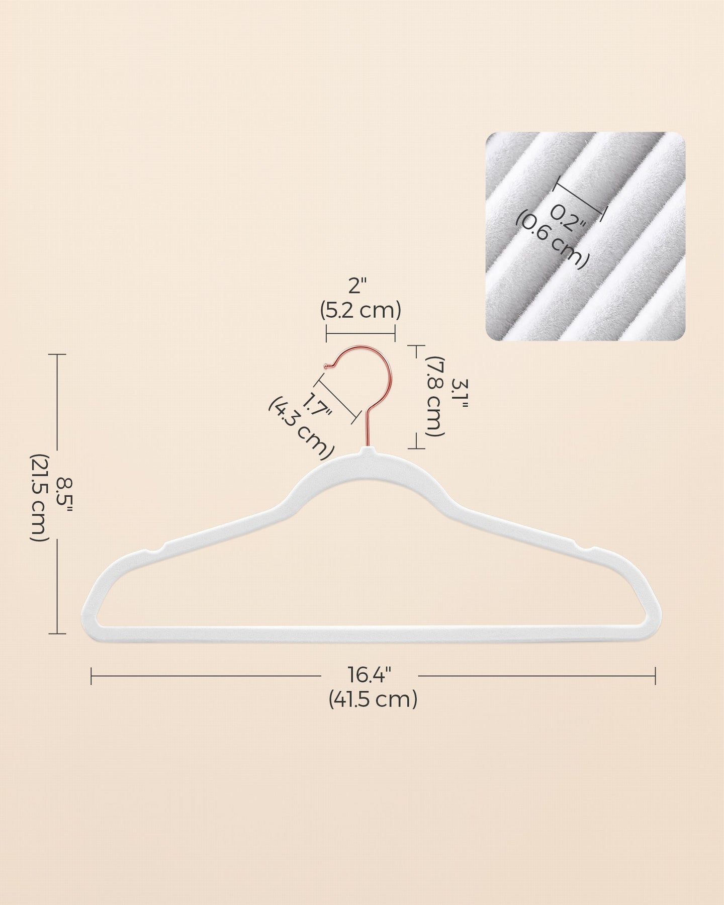 Set of 50 Velvet Hangers - Velvet - White and Rose Gold - 360° Swivel Hooks