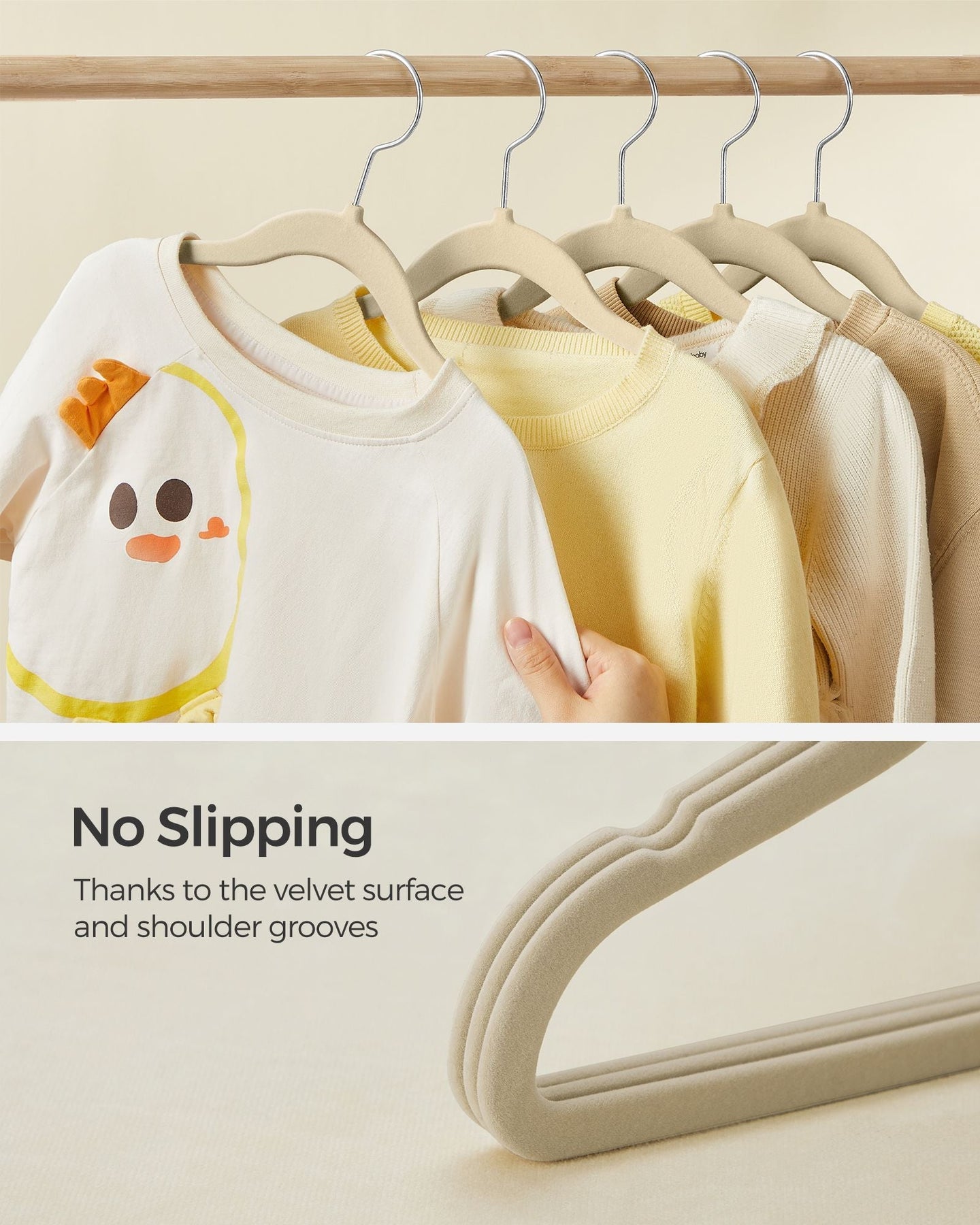 Velvet Baby Hangers - Pack of 50 - Sand Beige - Non-Slip Design