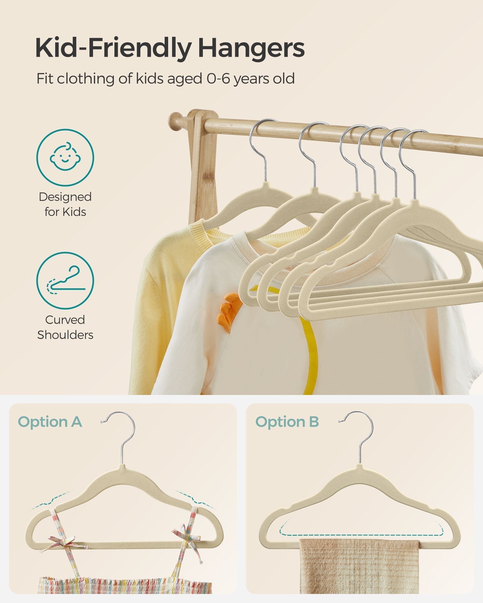 Velvet Baby Hangers - Pack of 50 - Sand Beige - Non-Slip Design
