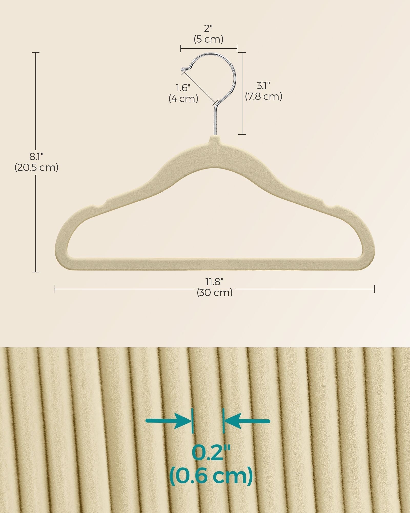 Velvet Baby Hangers - Pack of 50 - Sand Beige - Non-Slip Design