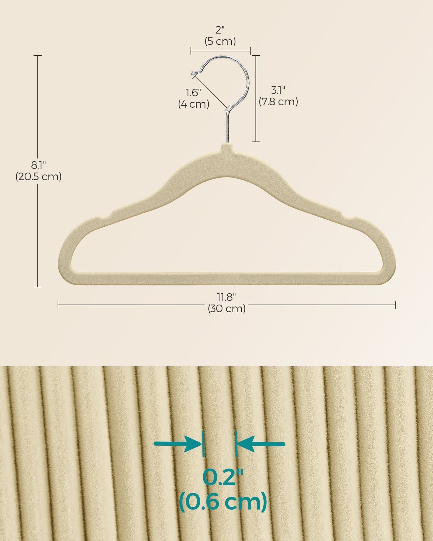 Velvet Baby Hangers - Pack of 50 - Sand Beige - Non-Slip Design