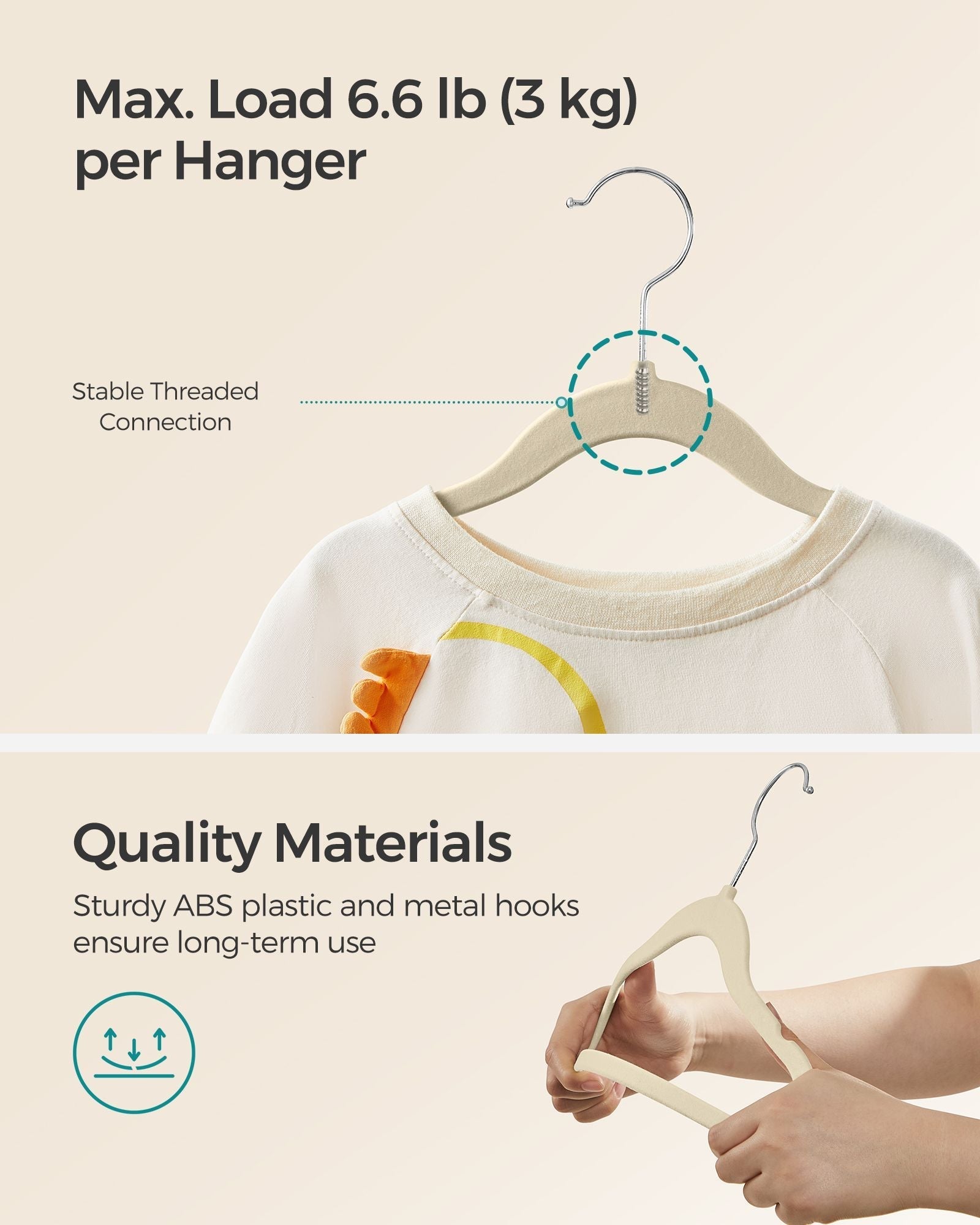 Velvet Baby Hangers - Pack of 50 - Sand Beige - Non-Slip Design