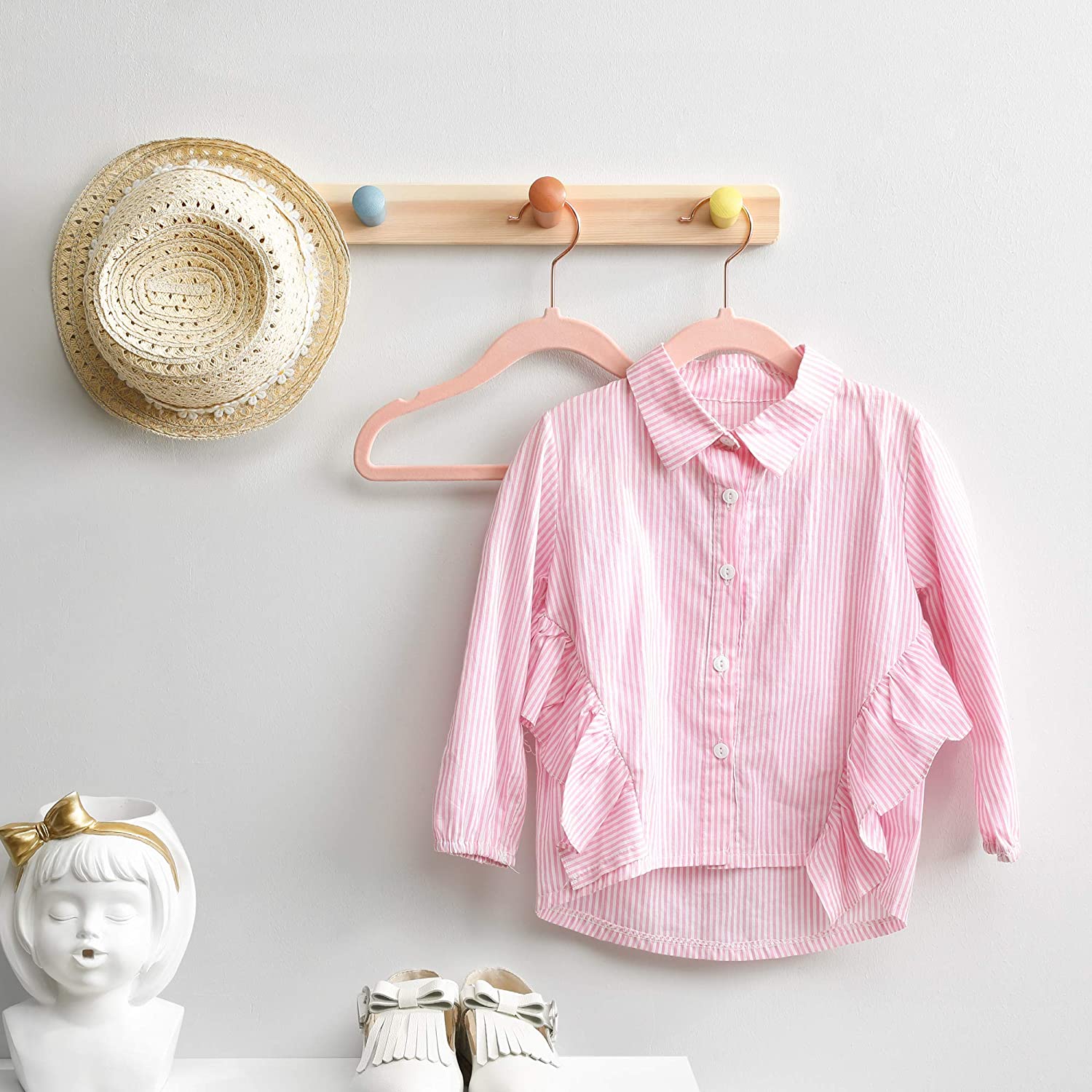 Baby Hangers - Velvet - Light Pink - Pack of 50 with Rose Gold Hooks