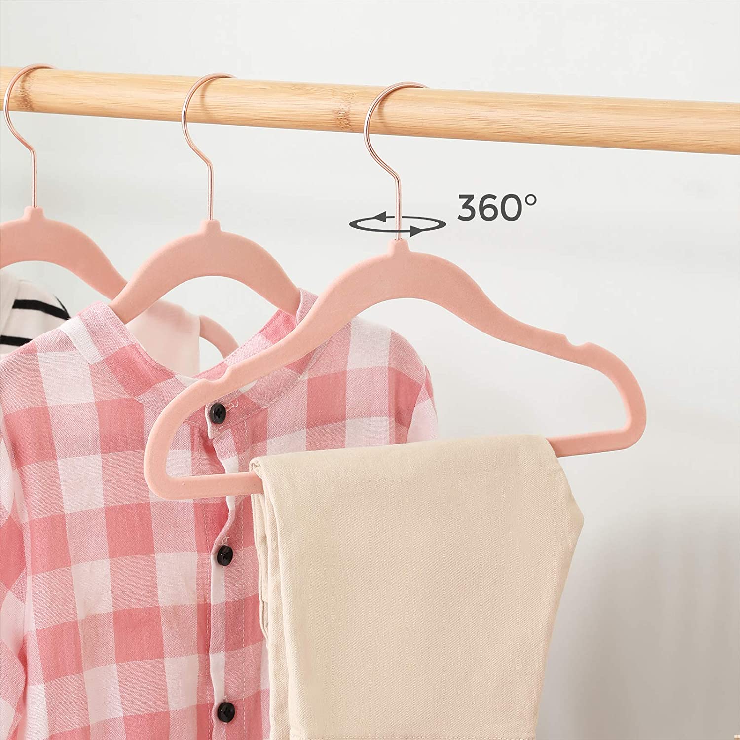 Baby Hangers - Velvet - Light Pink - Pack of 50 with Rose Gold Hooks
