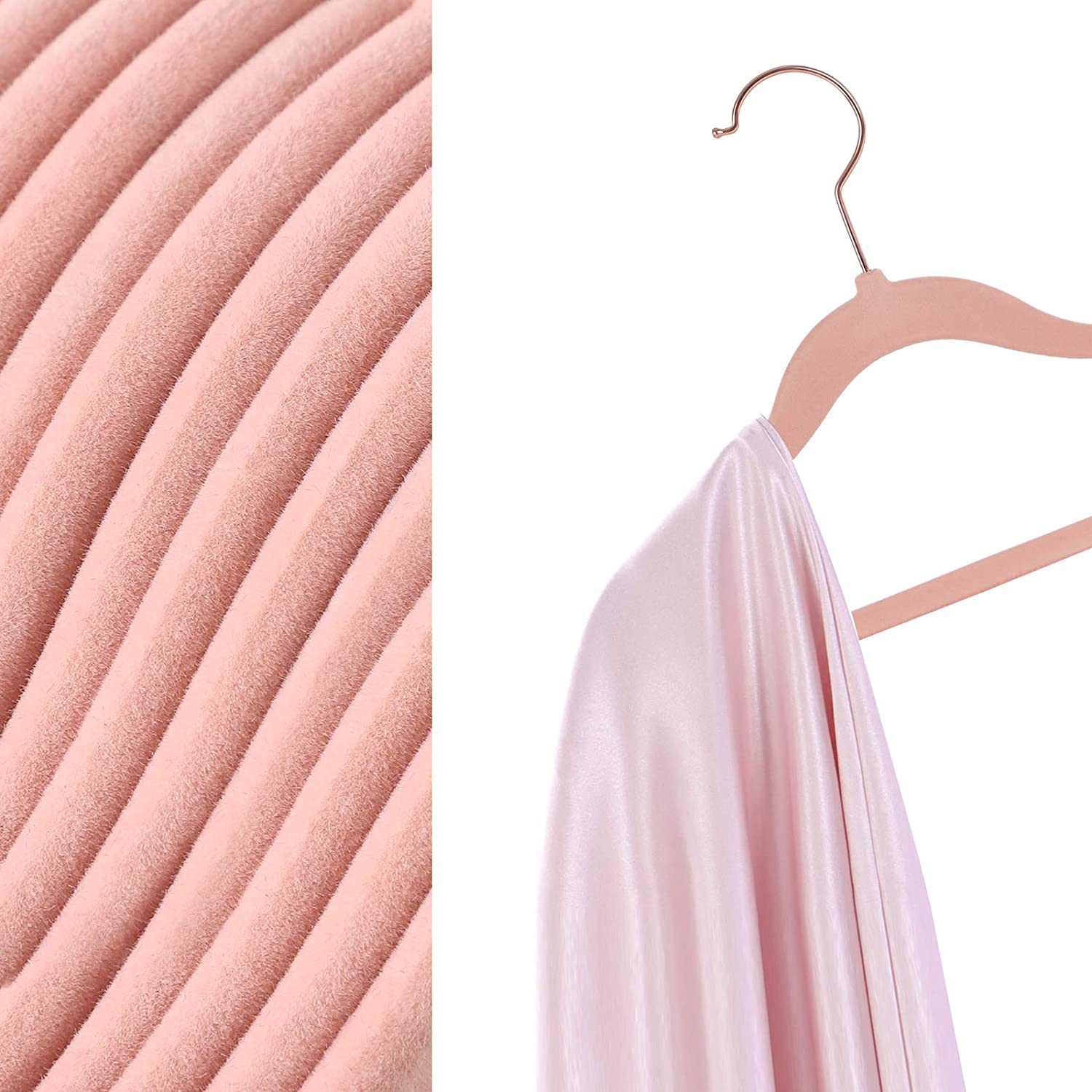 Baby Hangers - Velvet - Light Pink - Pack of 50 with Rose Gold Hooks