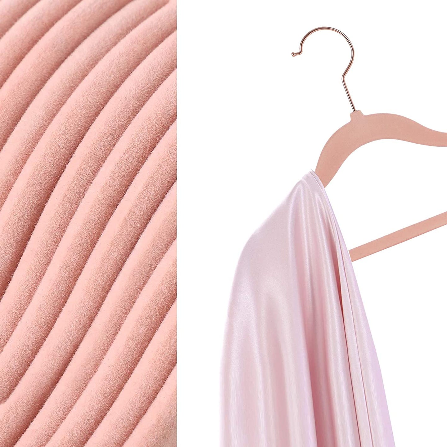 Baby Hangers - Velvet - Light Pink - Pack of 50 with Rose Gold Hooks