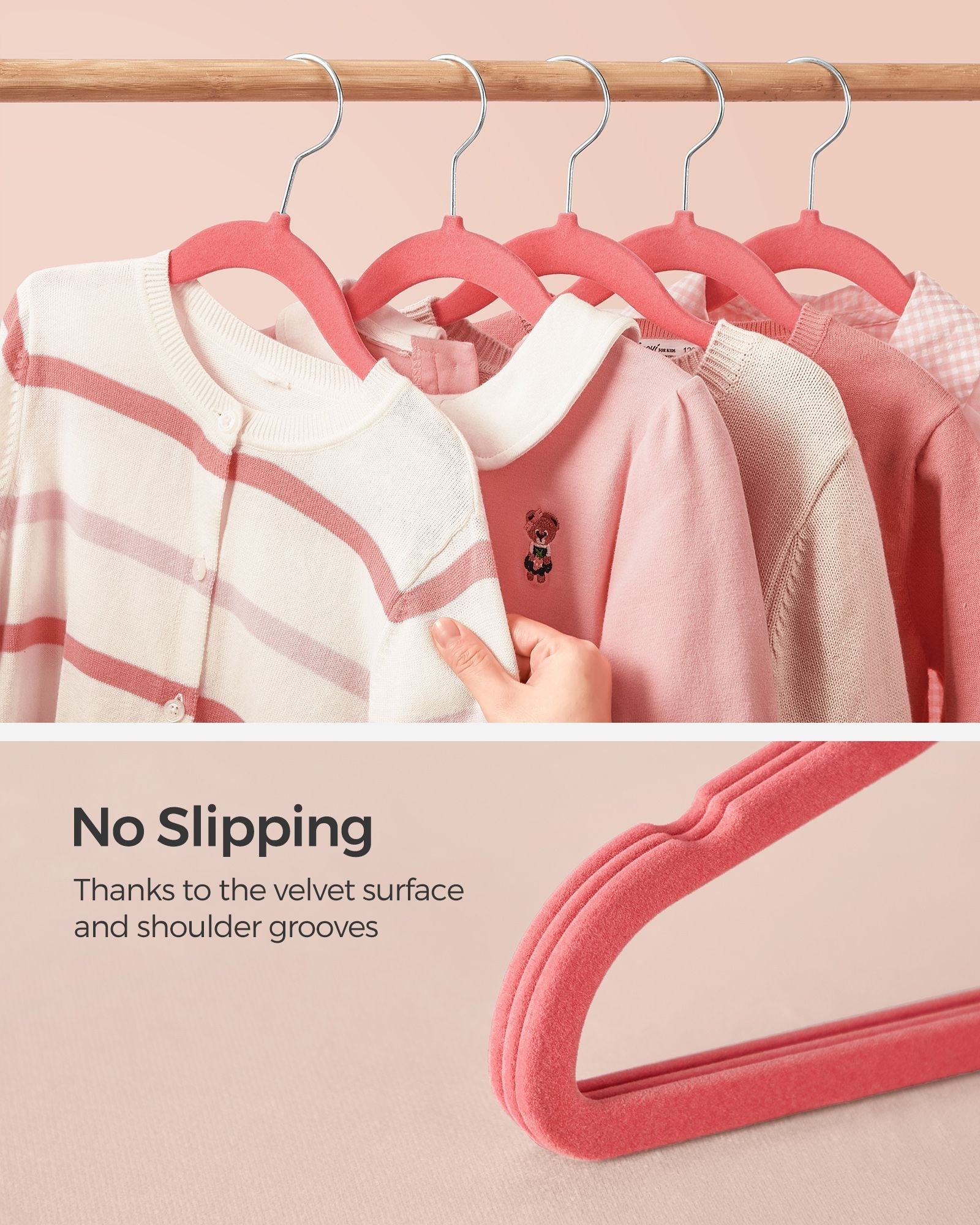Pack of 50 Velvet Baby Hangers - Velvet - Strawberry Red - Non-Slip Design with Rose Gold Hooks