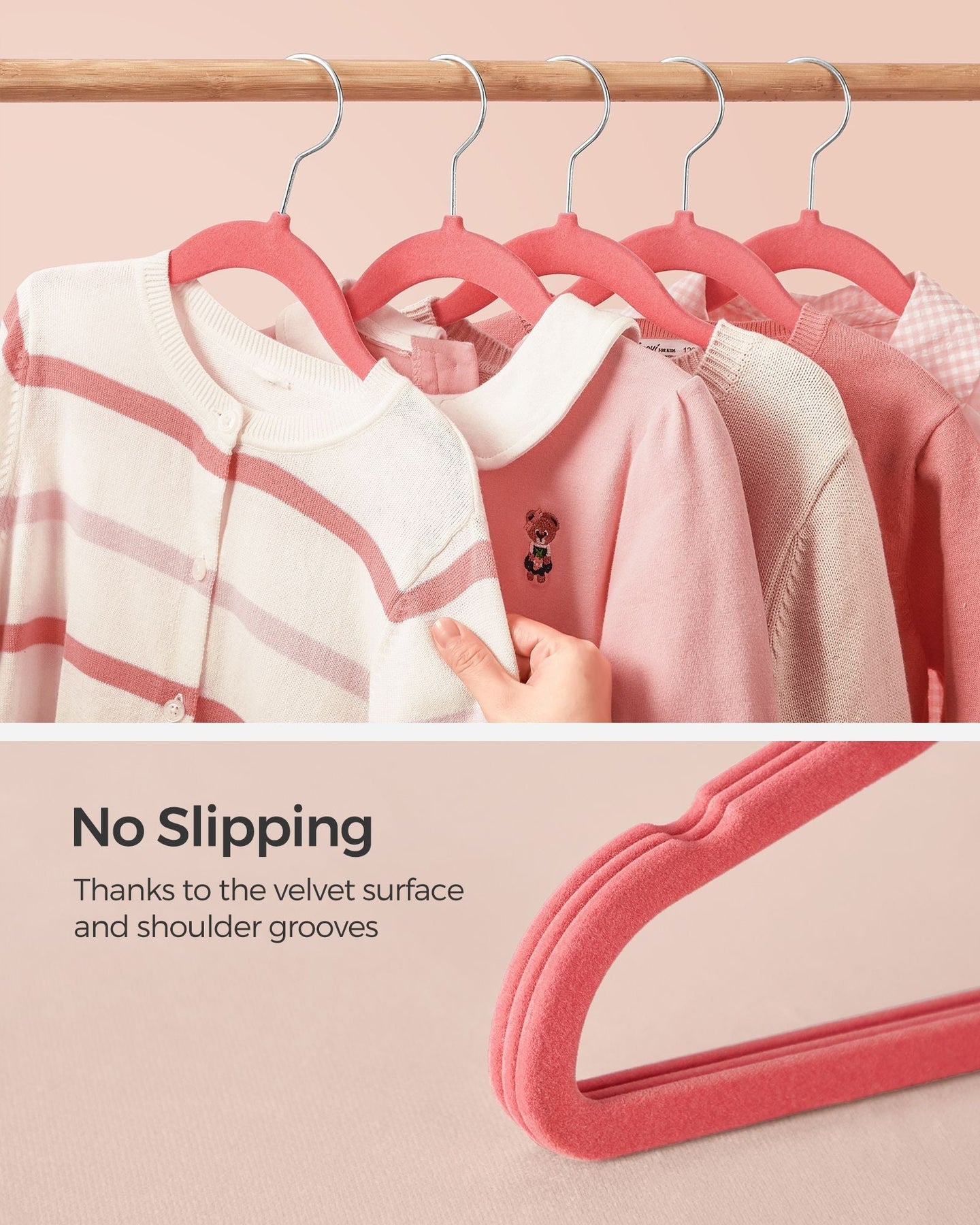 Pack of 50 Velvet Baby Hangers - Velvet - Strawberry Red - Non-Slip Design with Rose Gold Hooks