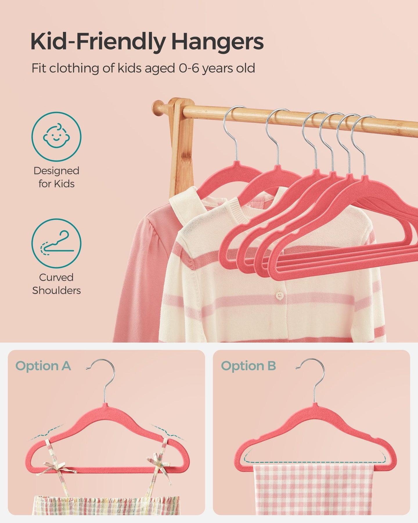 Pack of 50 Velvet Baby Hangers - Velvet - Strawberry Red - Non-Slip Design with Rose Gold Hooks