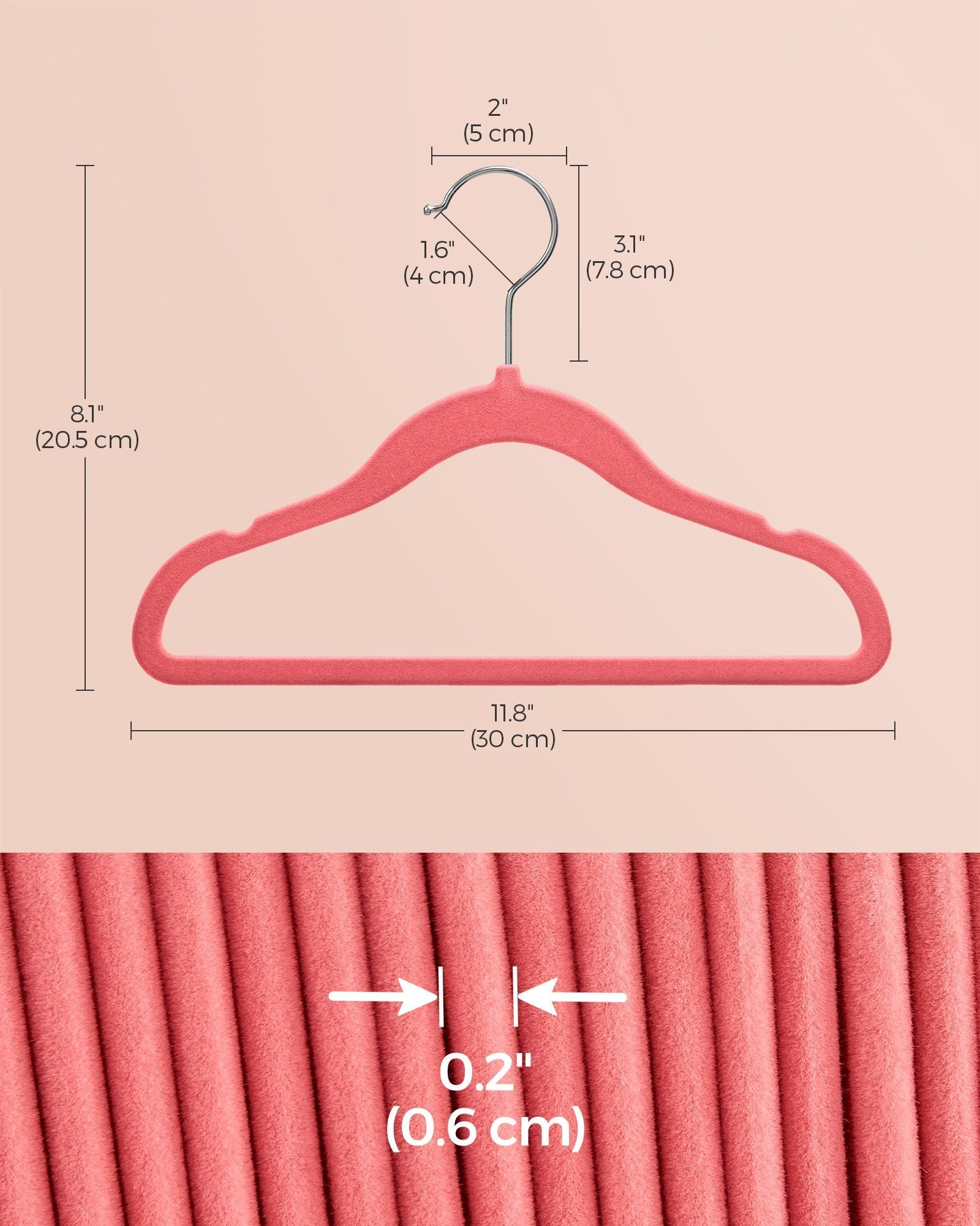 Pack of 50 Velvet Baby Hangers - Velvet - Strawberry Red - Non-Slip Design with Rose Gold Hooks