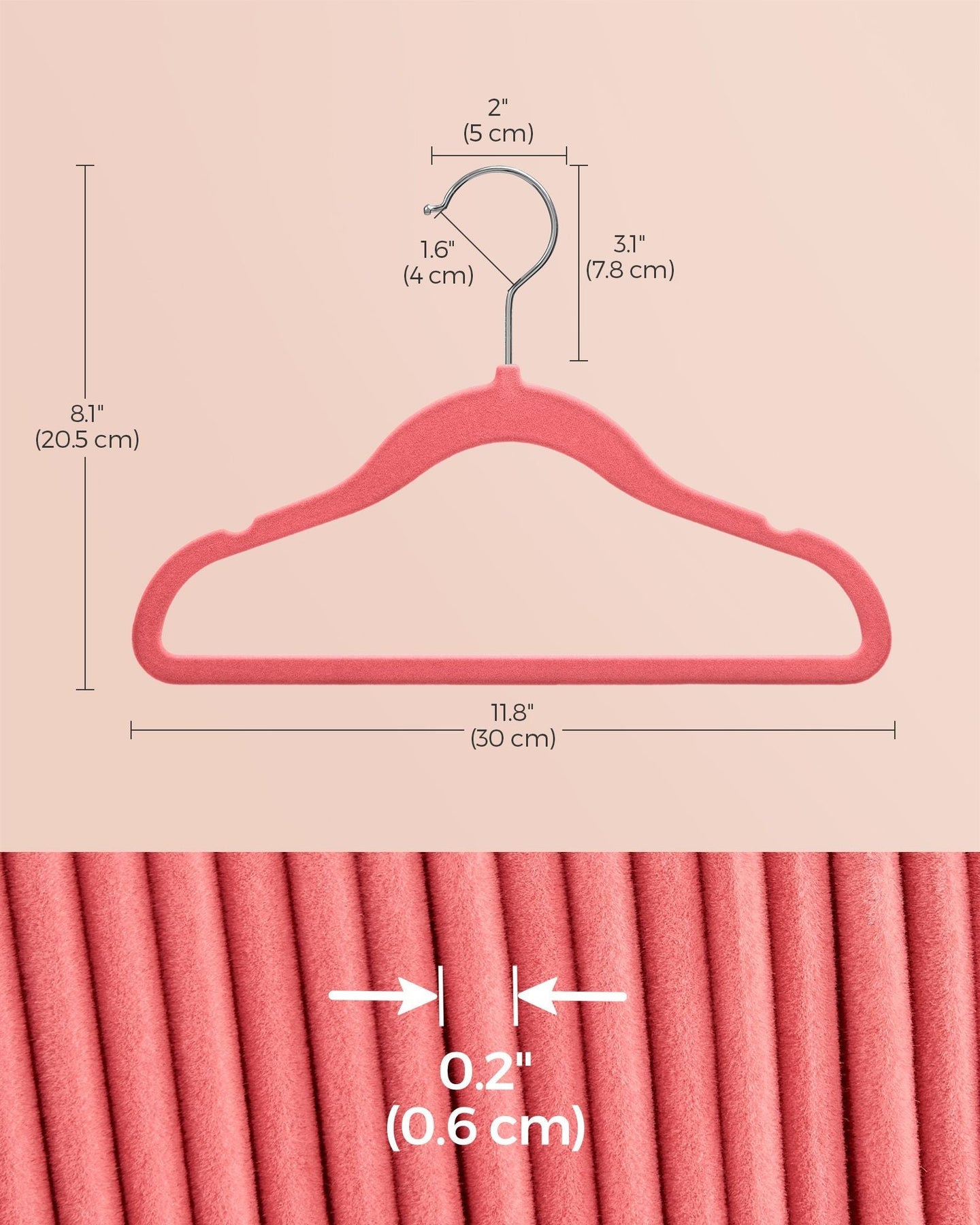 Pack of 50 Velvet Baby Hangers - Velvet - Strawberry Red - Non-Slip Design with Rose Gold Hooks