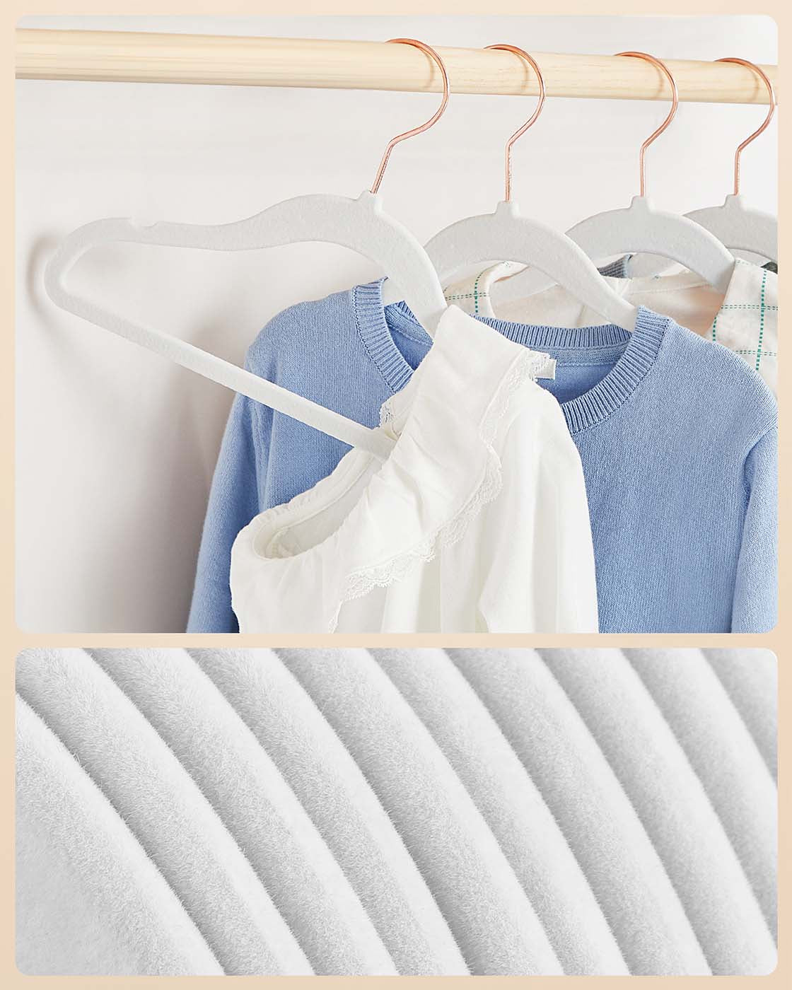 Set of 50 Velvet Small Hangers - White - Non-Slip