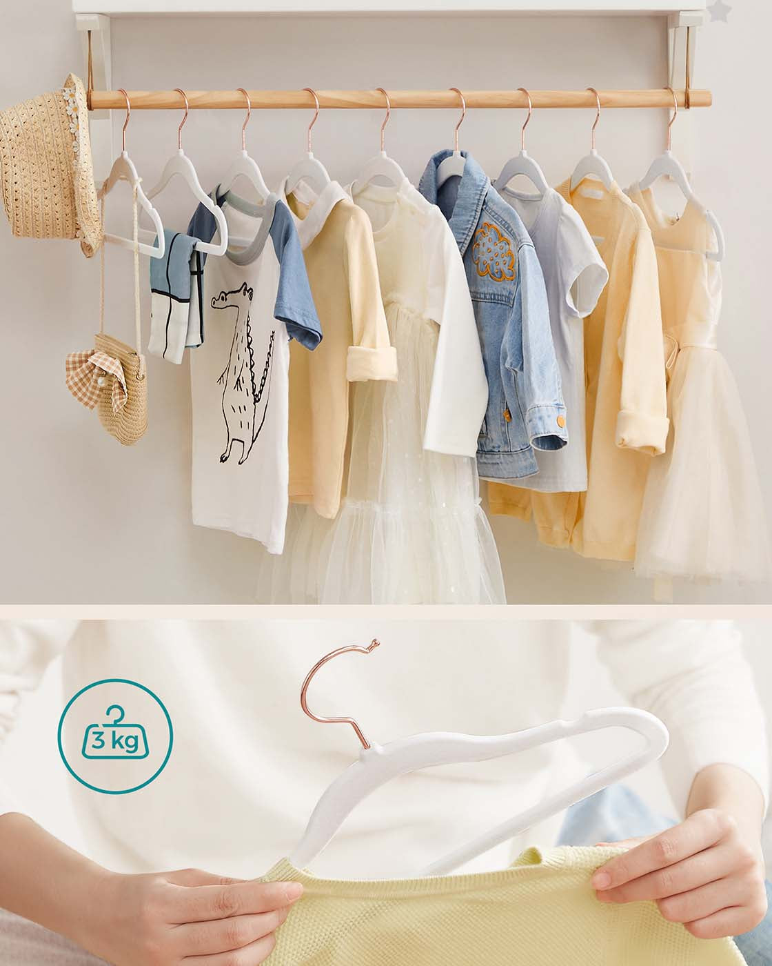 Set of 50 Velvet Small Hangers - White - Non-Slip