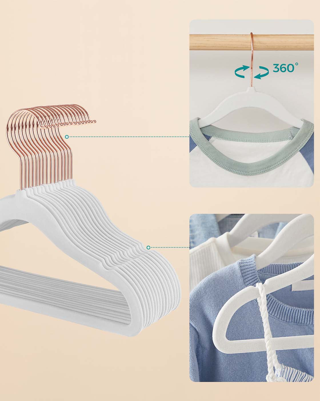 Set of 50 Velvet Small Hangers - White - Non-Slip