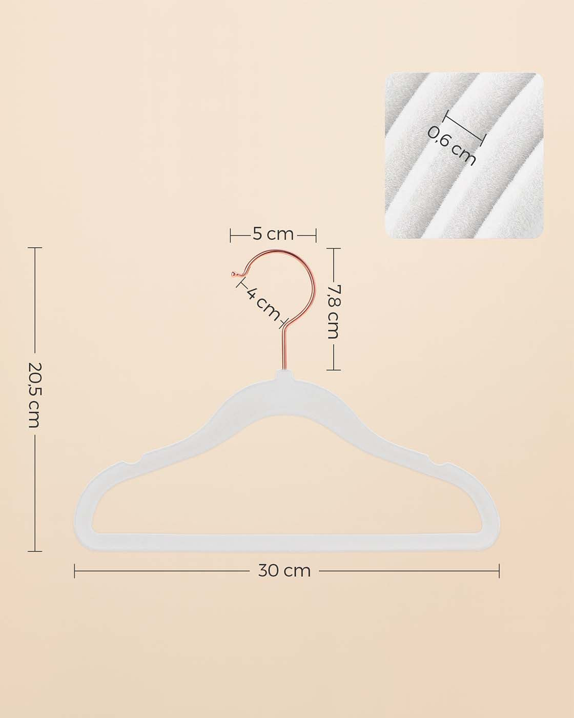 Set of 50 Velvet Small Hangers - White - Non-Slip