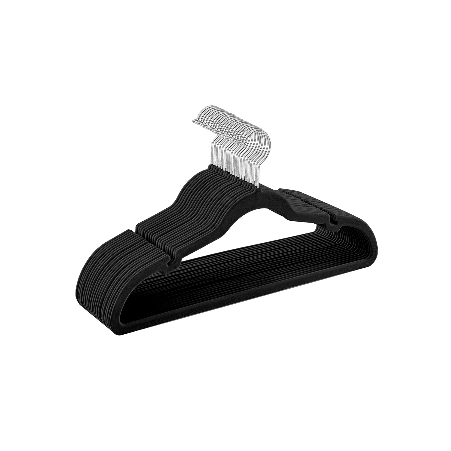 Velvet Hangers - Pack of 20 - Velvet - Ink Black - Non-Slip Design with Shoulder Notches and Trouser Bar