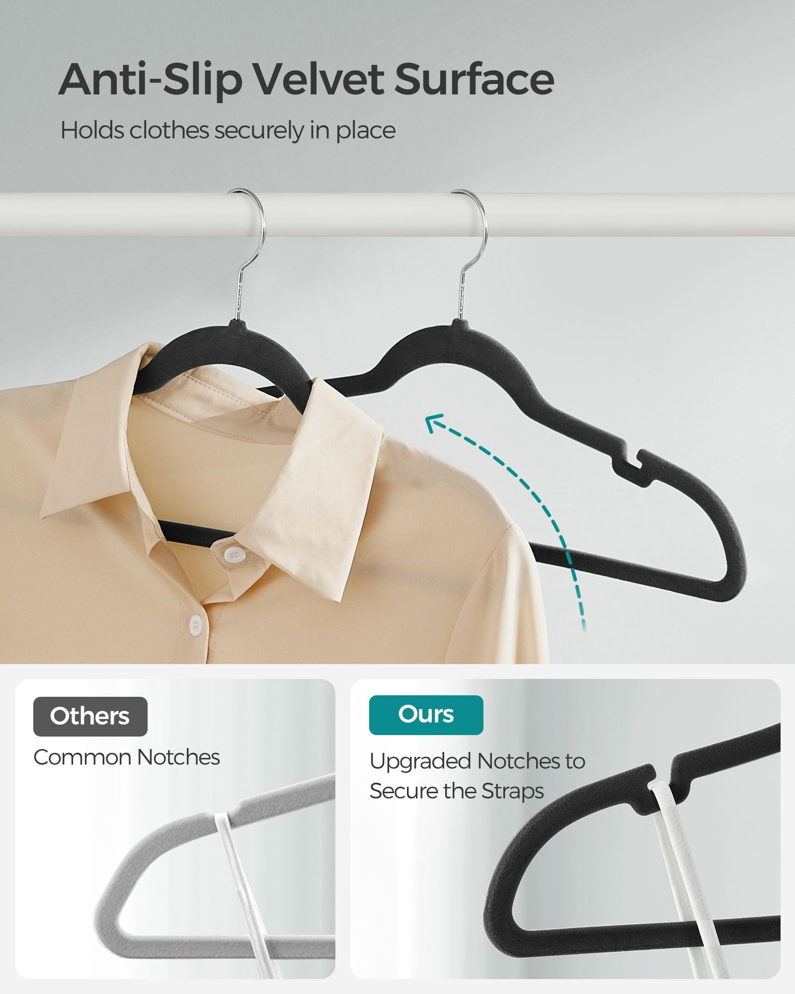 Velvet Hangers - Pack of 20 - Velvet - Ink Black - Non-Slip Design with Shoulder Notches and Trouser Bar