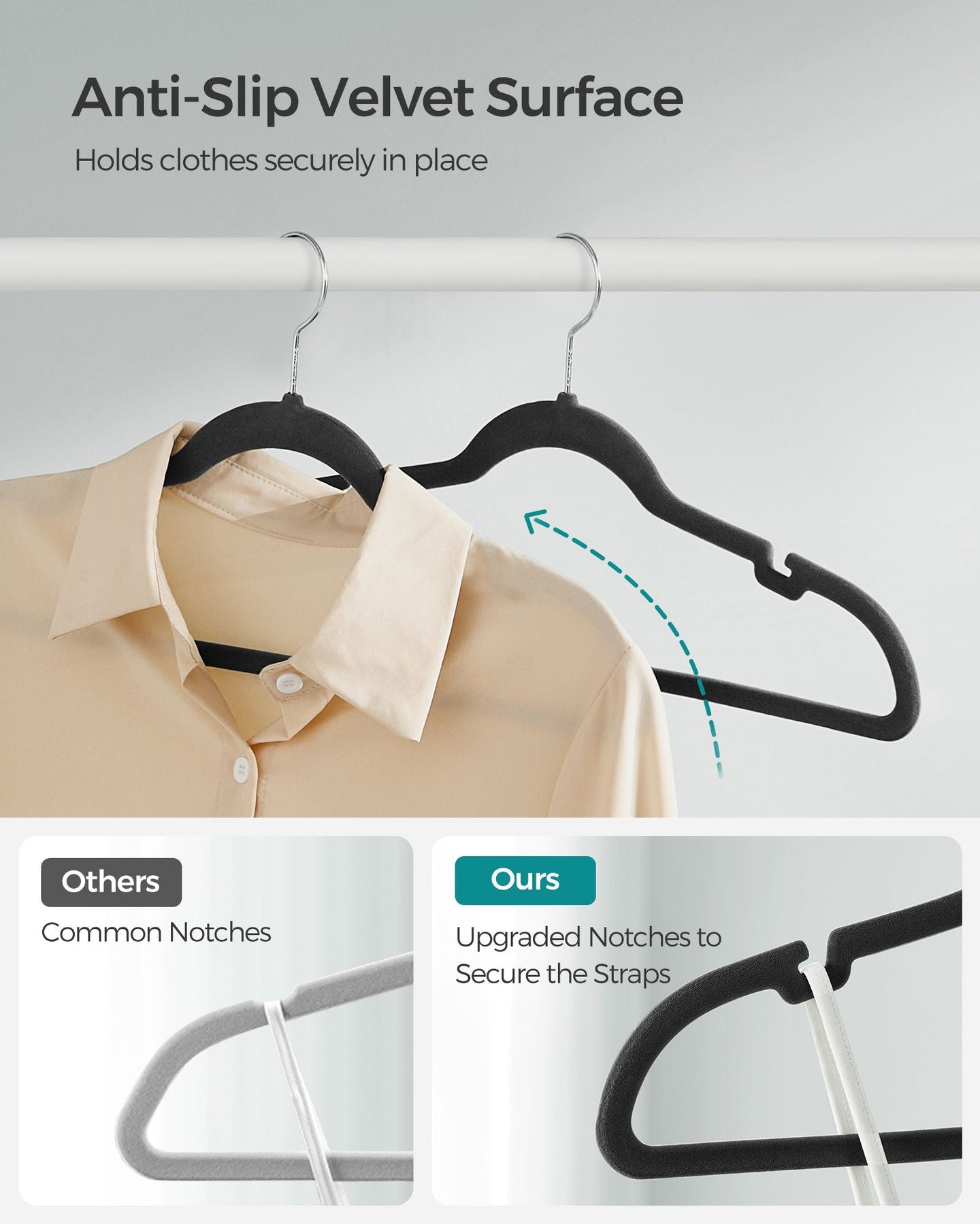 Velvet Hangers - Pack of 20 - Velvet - Ink Black - Non-Slip Design with Shoulder Notches and Trouser Bar