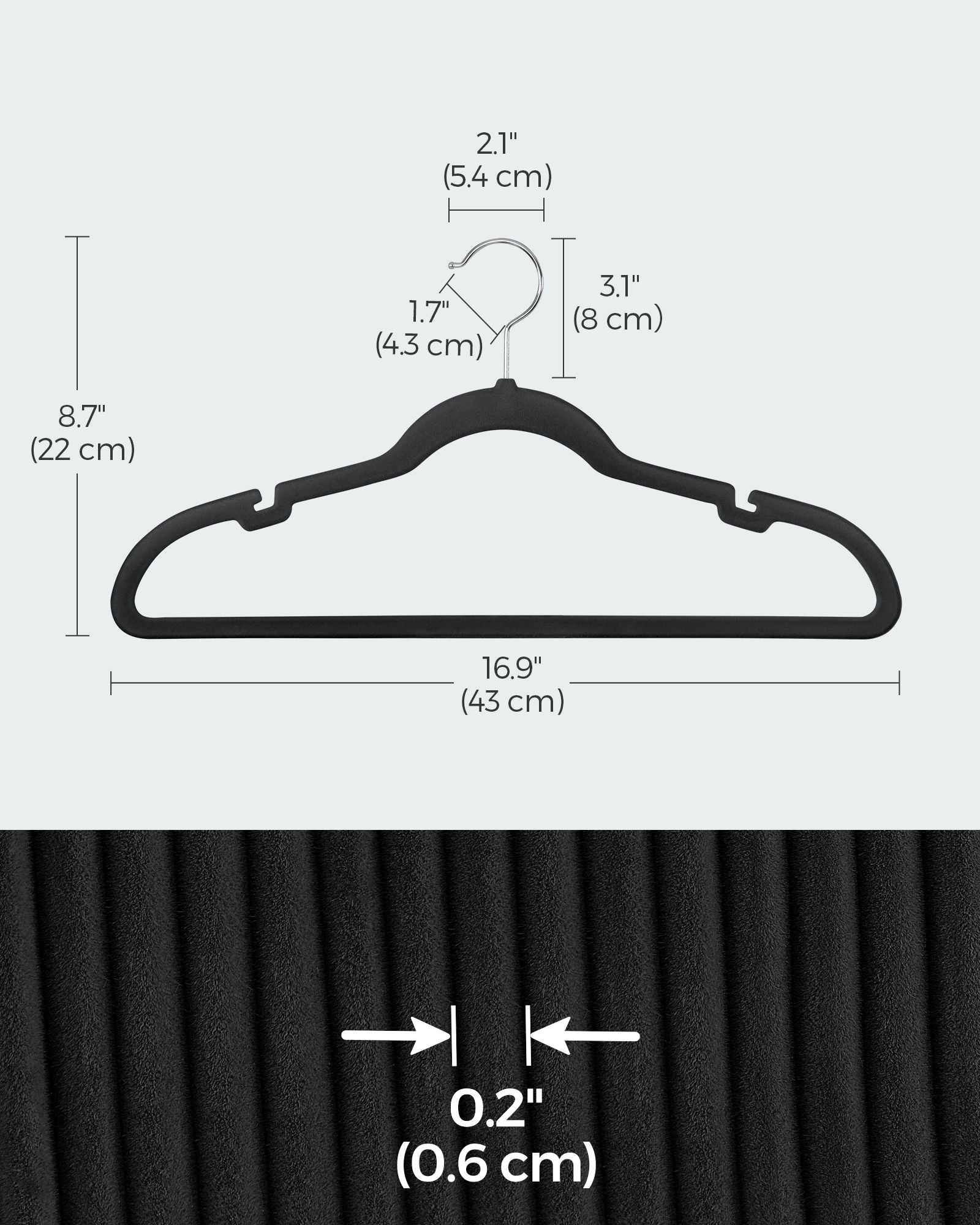 Velvet Hangers - Pack of 20 - Velvet - Ink Black - Non-Slip Design with Shoulder Notches and Trouser Bar