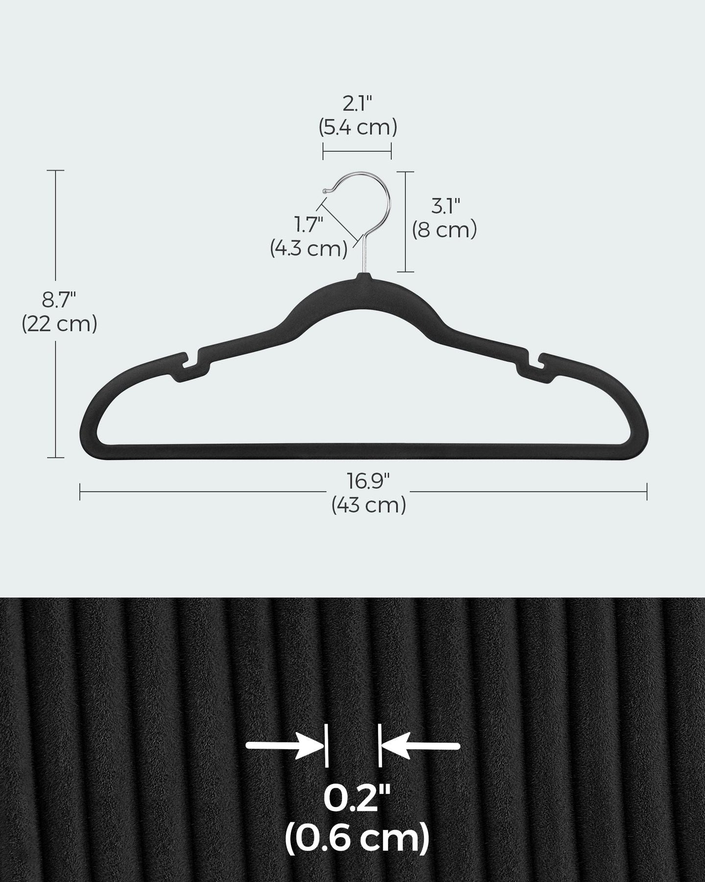 Velvet Hangers - Pack of 20 - Velvet - Ink Black - Non-Slip Design with Shoulder Notches and Trouser Bar