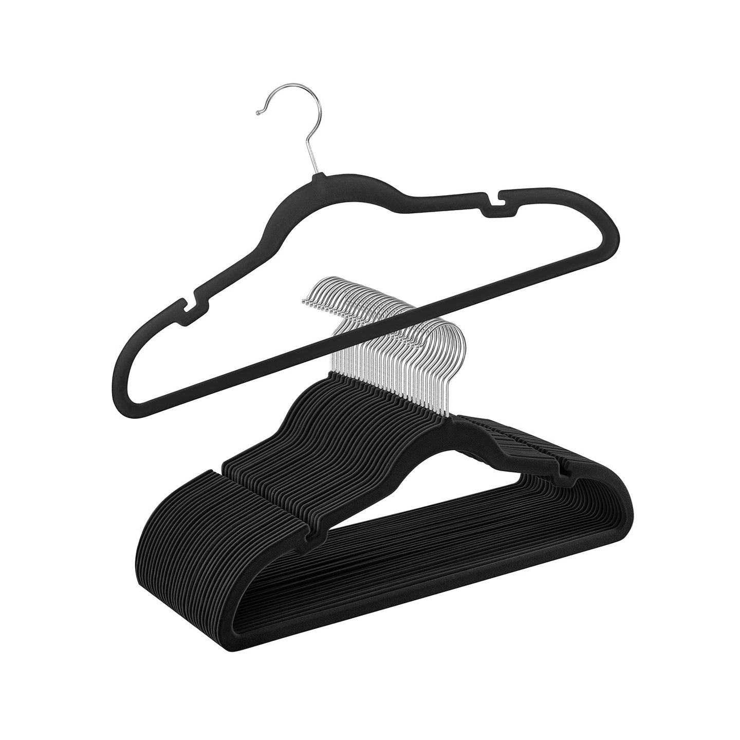 Velvet Hangers - 30-Pack - Black - Non-Slip Design with Shoulder Notches and Trouser Bar