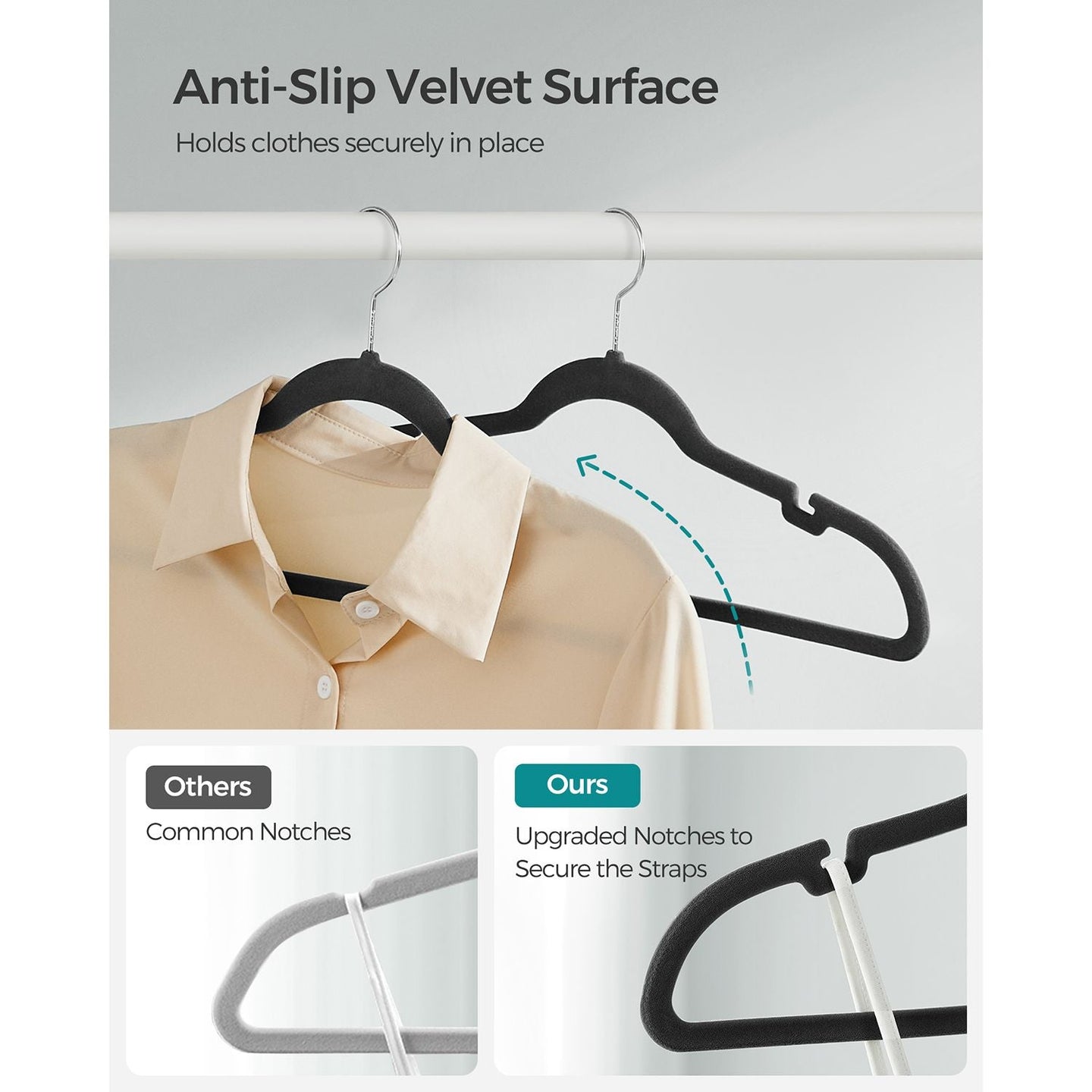 Velvet Hangers - 30-Pack - Black - Non-Slip Design with Shoulder Notches and Trouser Bar