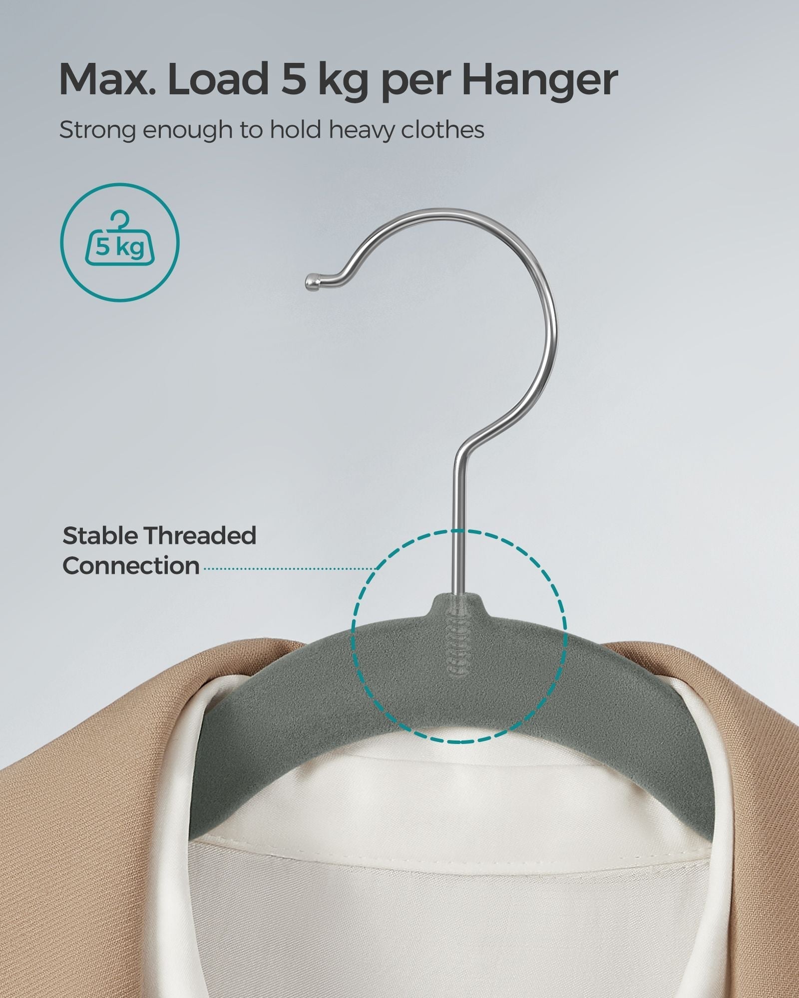 Velvet Coat Hangers - Velvet - Dove Gray - Non-Slip with Shoulder Notches and Trouser Bar